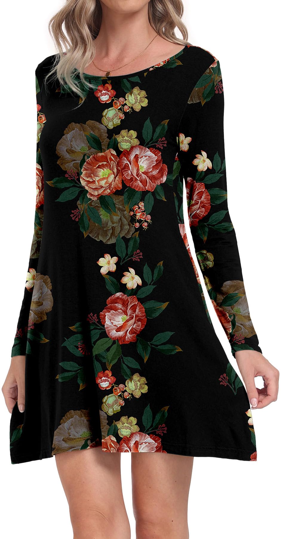 Women's Long Sleeve Pocket T-Shirt Dress - Casual Loose Fit Comfortable Cotton Maxi Dress for Everyday Wear, Lounge & Outings