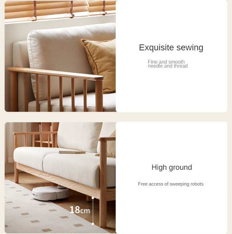 Solid Oak Wood Sofa with Premium Fabric Upholstery - Durable & Stylish Living Room Furniture for Home & Office Comfort