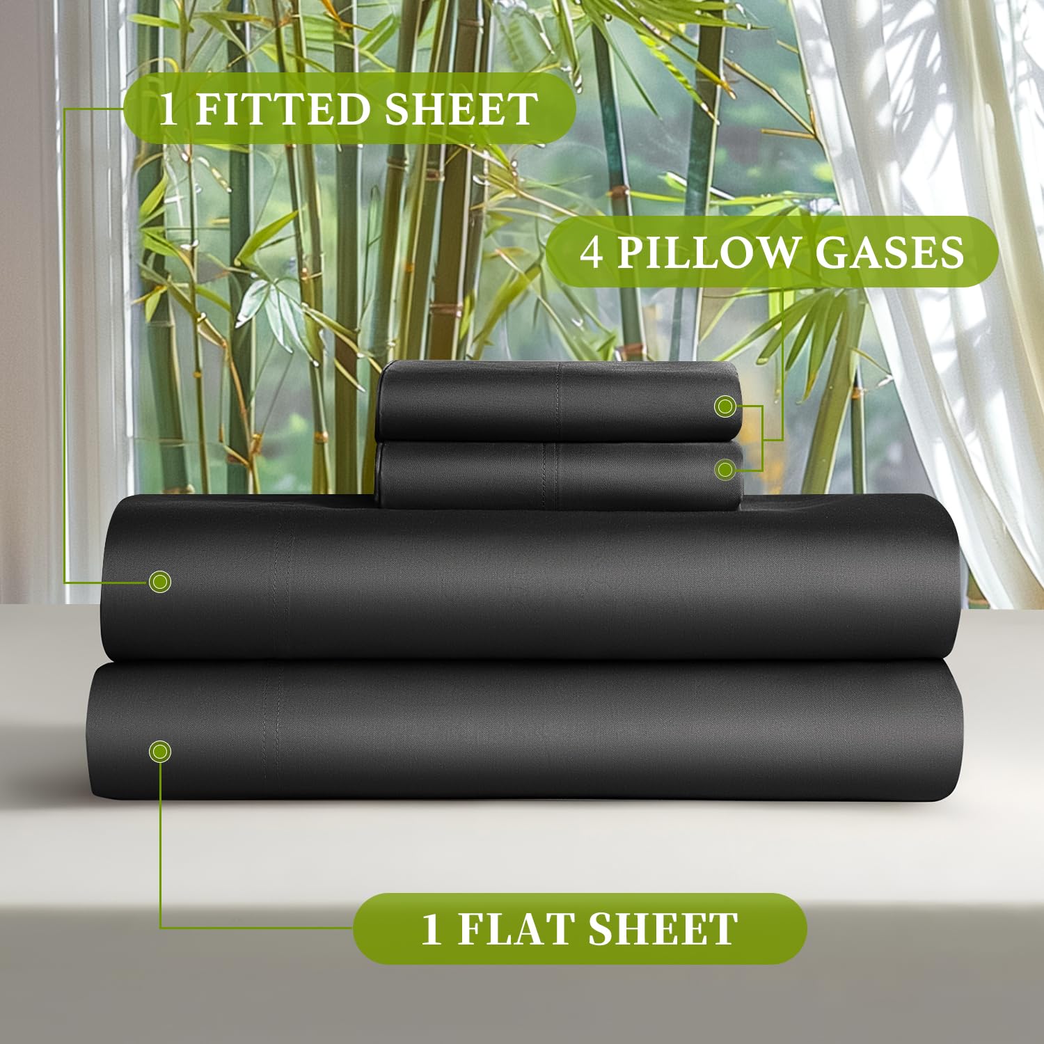 Shilucheng 100% Bamboo Viscose Queen Size Sheet Set (6 Pieces) - Ultra Cooling & Silky Soft Bedding with 16