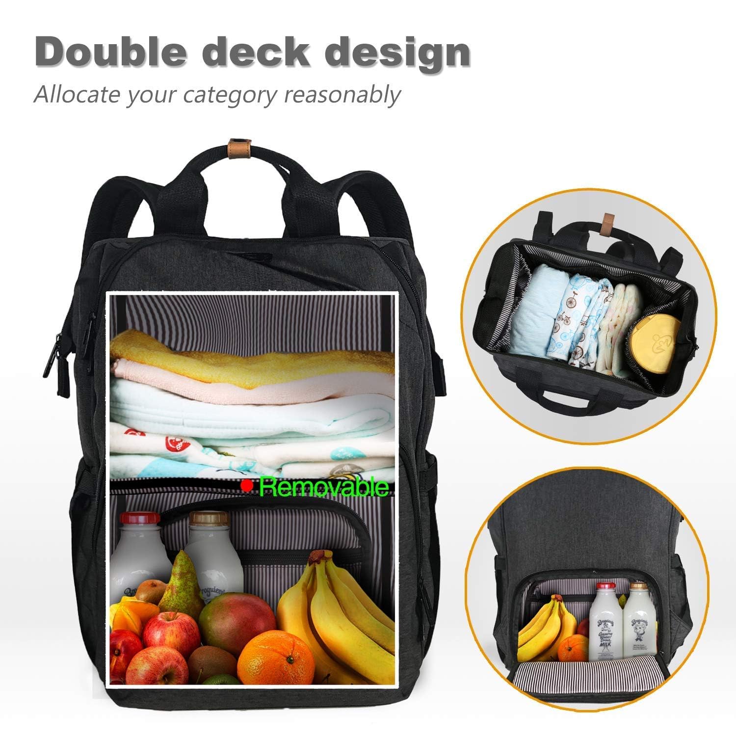 Hap Tim Large Waterproof Diaper Backpack for Travel & Maternity - Spacious Baby Nappy Bag with Stroller Straps & Double Compartments, Black (US7340-DG) | Perfect for Daycare, Family Outings & Airplane Travel with Baby Essentials