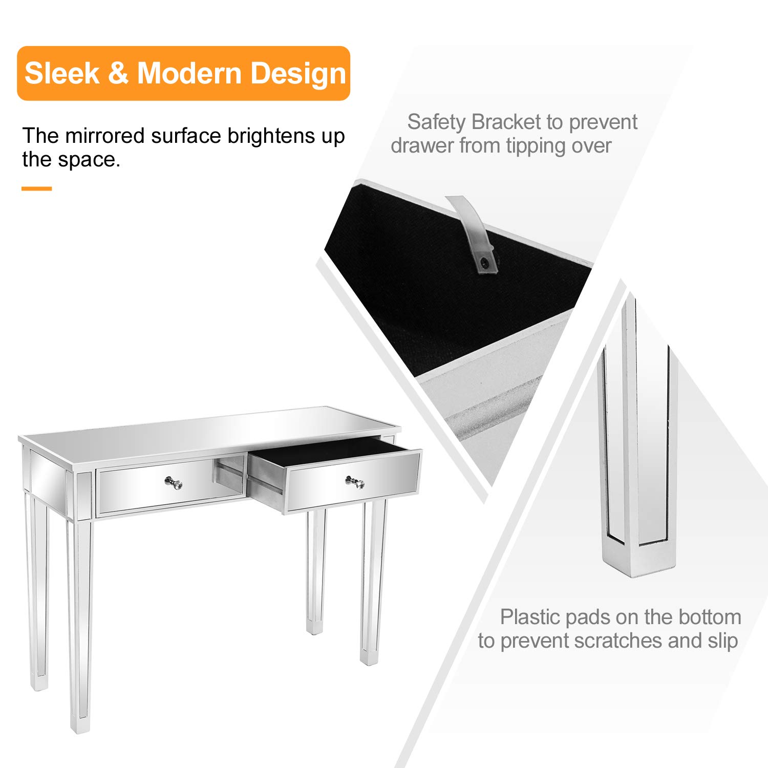 Bonnlo Modern Silver Mirrored Console Table with 2 Drawers - Entryway Hallway Sofa Table, Bedroom Desk & Living Room Furniture for Home Decor | Perfect for Foyers, Bedrooms & Behind Couches