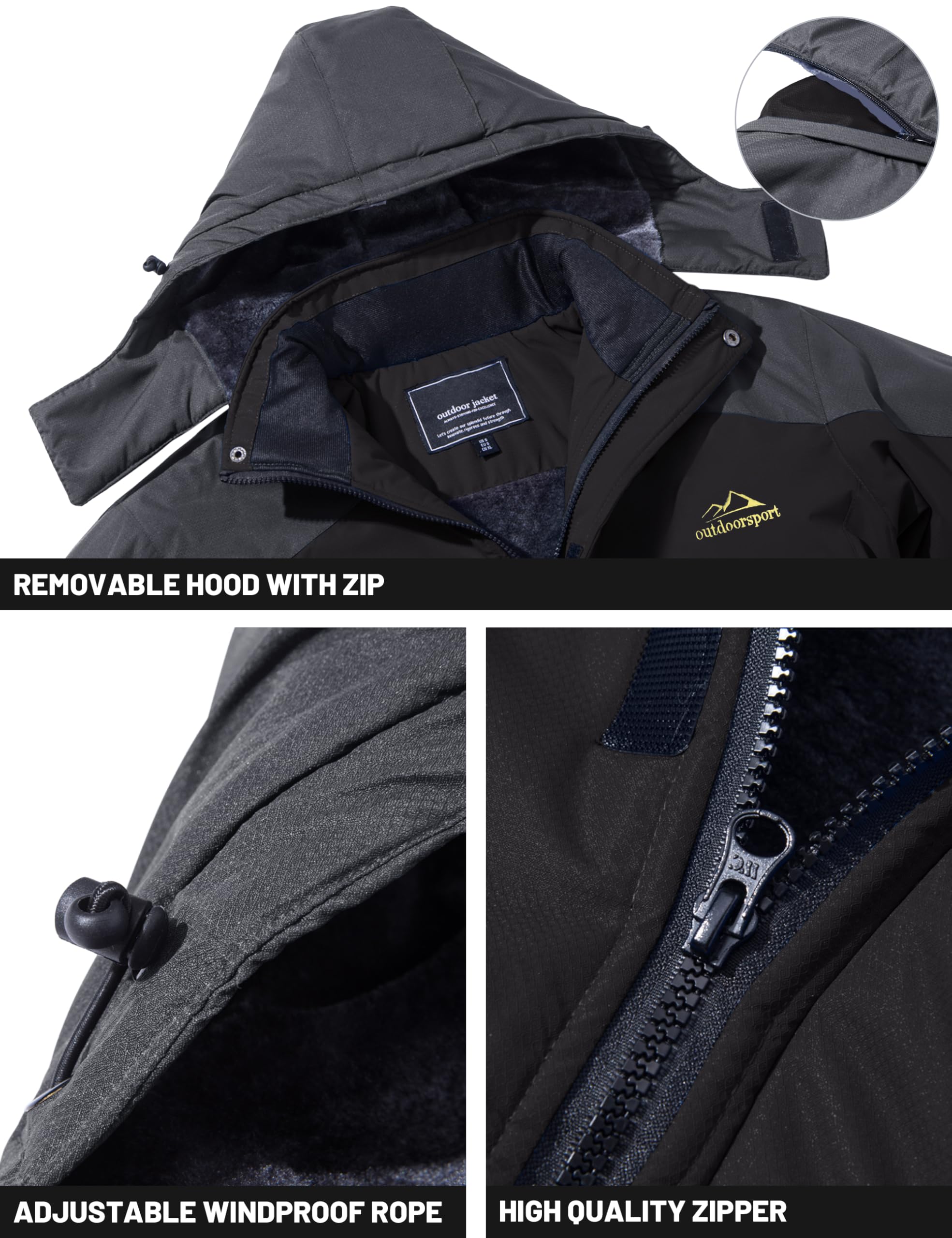 TACVASEN Men's Water-Resistant Fleece Winter Jacket - Military Tactical Snow Ski Coat with Hood for Outdoor Hiking, Camping & Cold Weather Protection