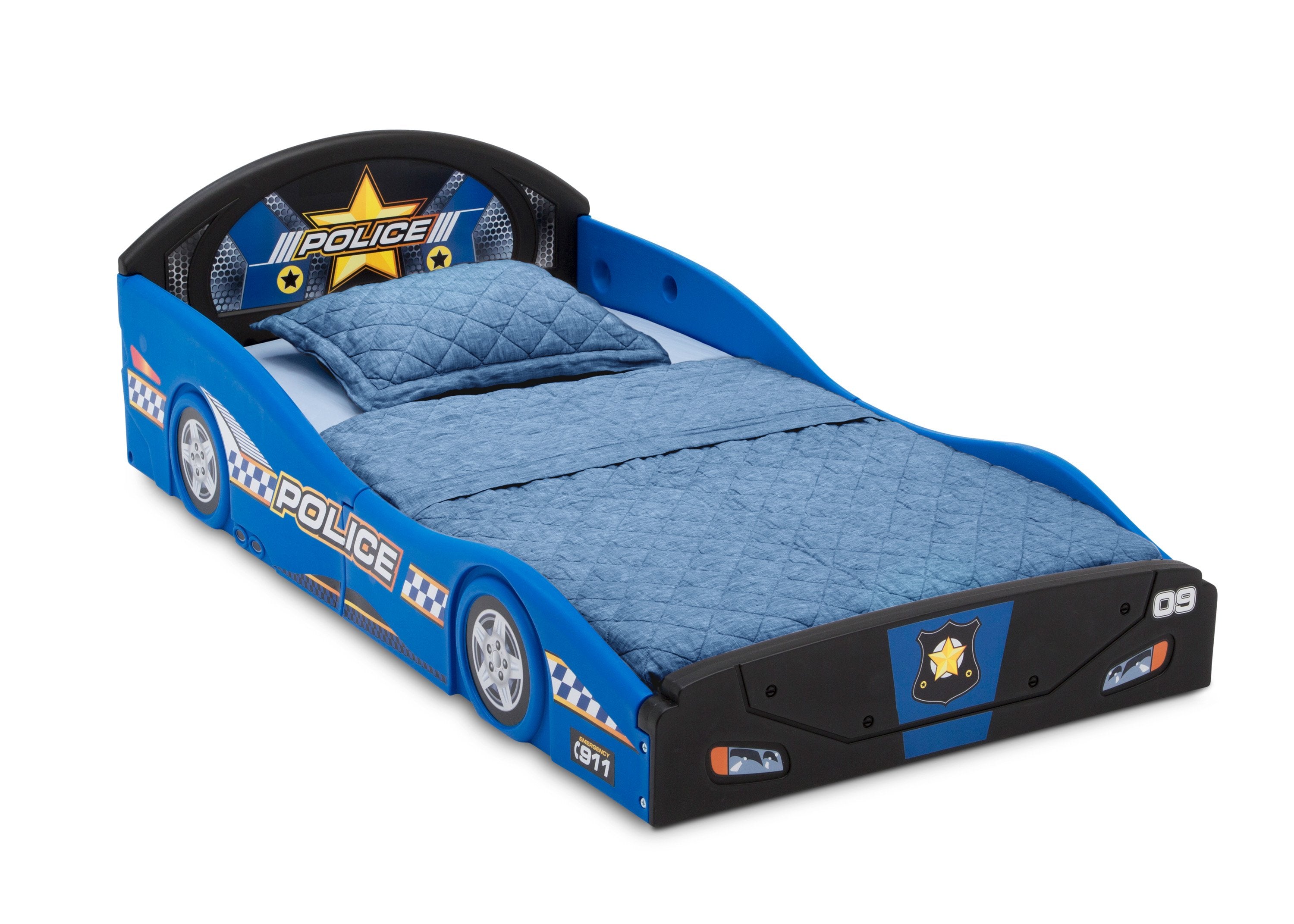 Police Car Plastic Toddler Bed for Boys & Girls - Safe Sleep and Play Bed for Kids - Perfect for Nursery, Daycare, or Playroom