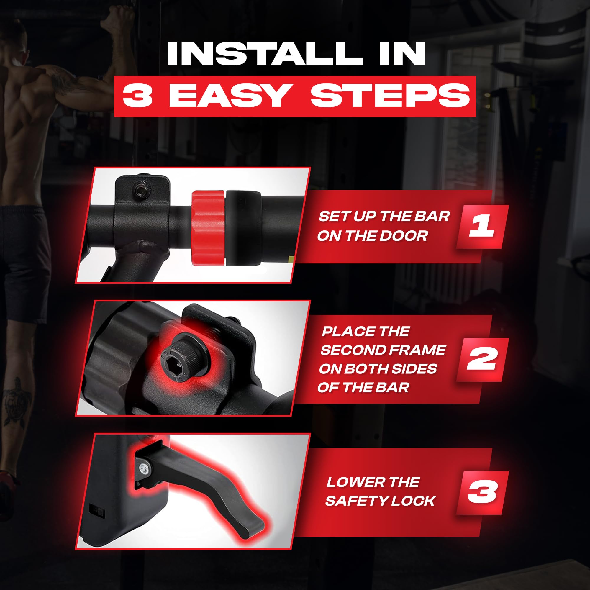 Adjustable Pull Up Bar for Doorway with Resistance Bands & Wrist Wraps - No Screw Installation Chin Up Bar for Upper Body Workout - 29.9