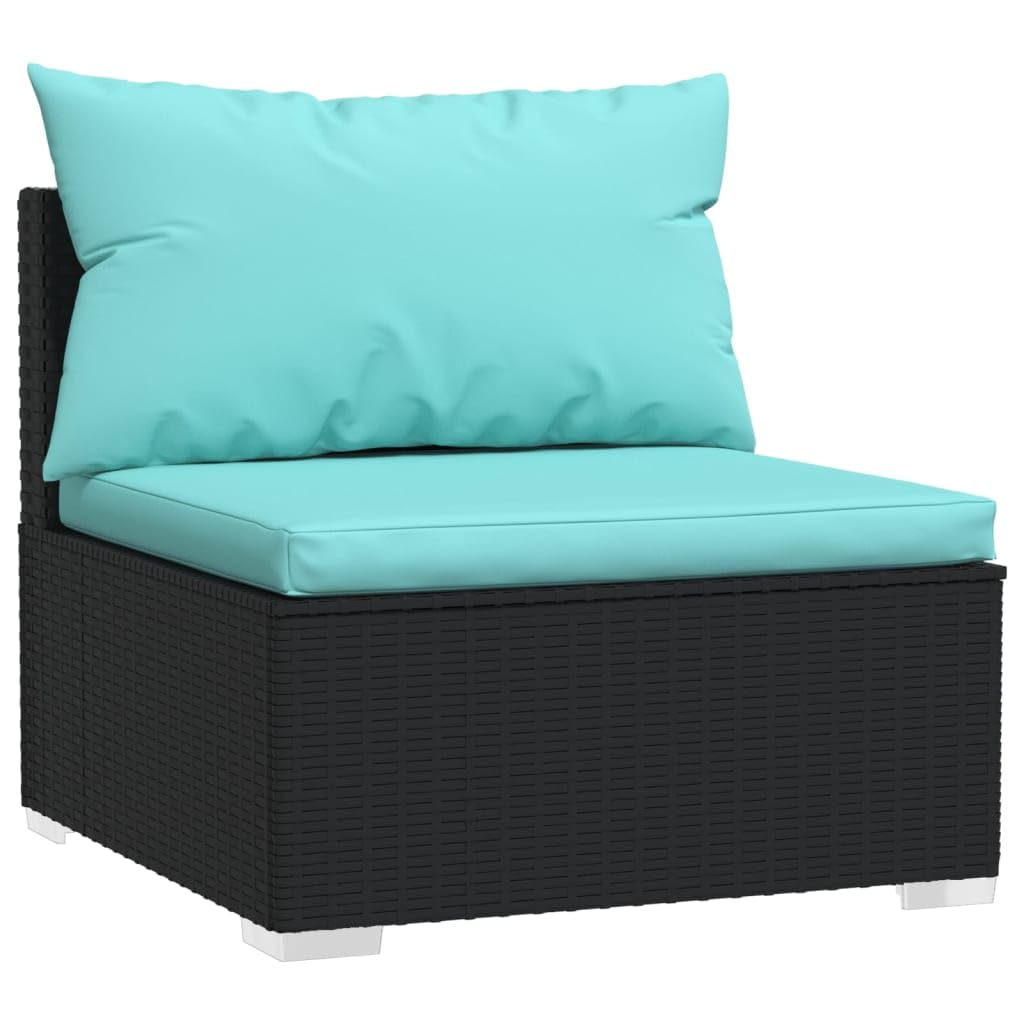vidaXL 7-Piece Patio Lounge Set - Black Outdoor Poly Rattan Furniture with Aqua Cushions & Powder-Coated Steel Frames | Durable Garden Sofa Set for Backyard, Poolside & Terrace Relaxation