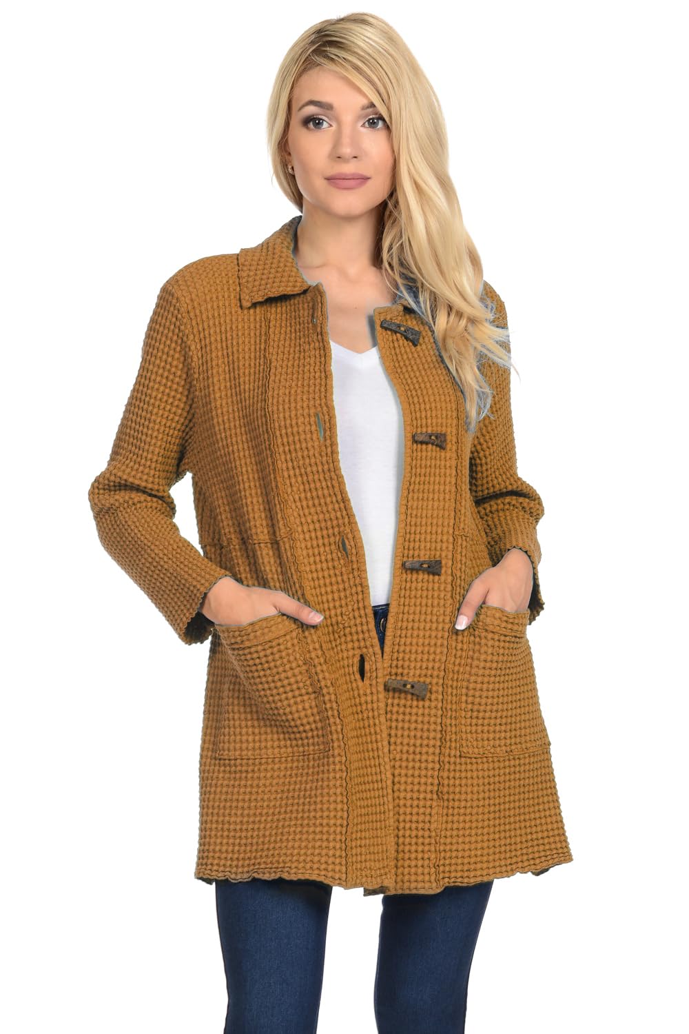 Women's Cotton Waffle Knit Jacket - Lightweight All-Season Cardigan for Casual Wear, Layering & Outdoor Activities