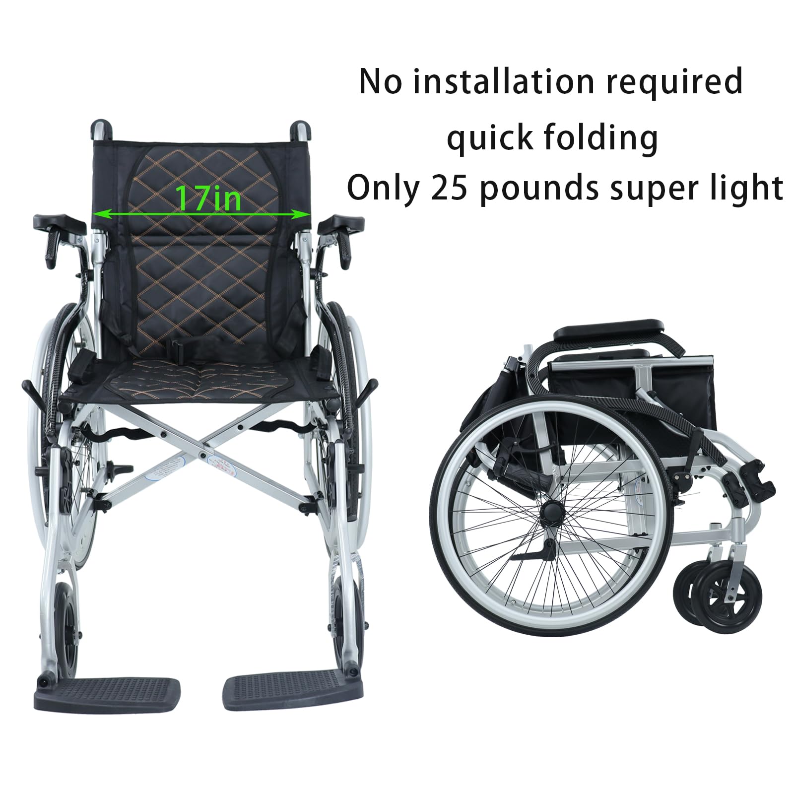 COYE Super Lightweight Folding Wheelchair for Adults - No Assembly Required, Portable & Foldable Travel Wheelchair with Swing-Away Footrests - Ideal for Air Travel, Outdoor Activities & Daily Mobility