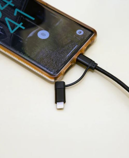 Kikkerland 2-in-1 Braided Nylon USB Charging Cable - Fast Charging & Data Sync for iPhone, Android, Tablets - Perfect for Home, Office & Travel