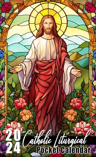 2024-2025 Catholic Liturgical Pocket Calendar - 2 Year Planner with Inspirational Bible Quotes (Jan 2024-Dec 2025) | Jesus Christ Stained Glass Design | Perfect for Daily Prayer, Church Events & Spiritual Organization