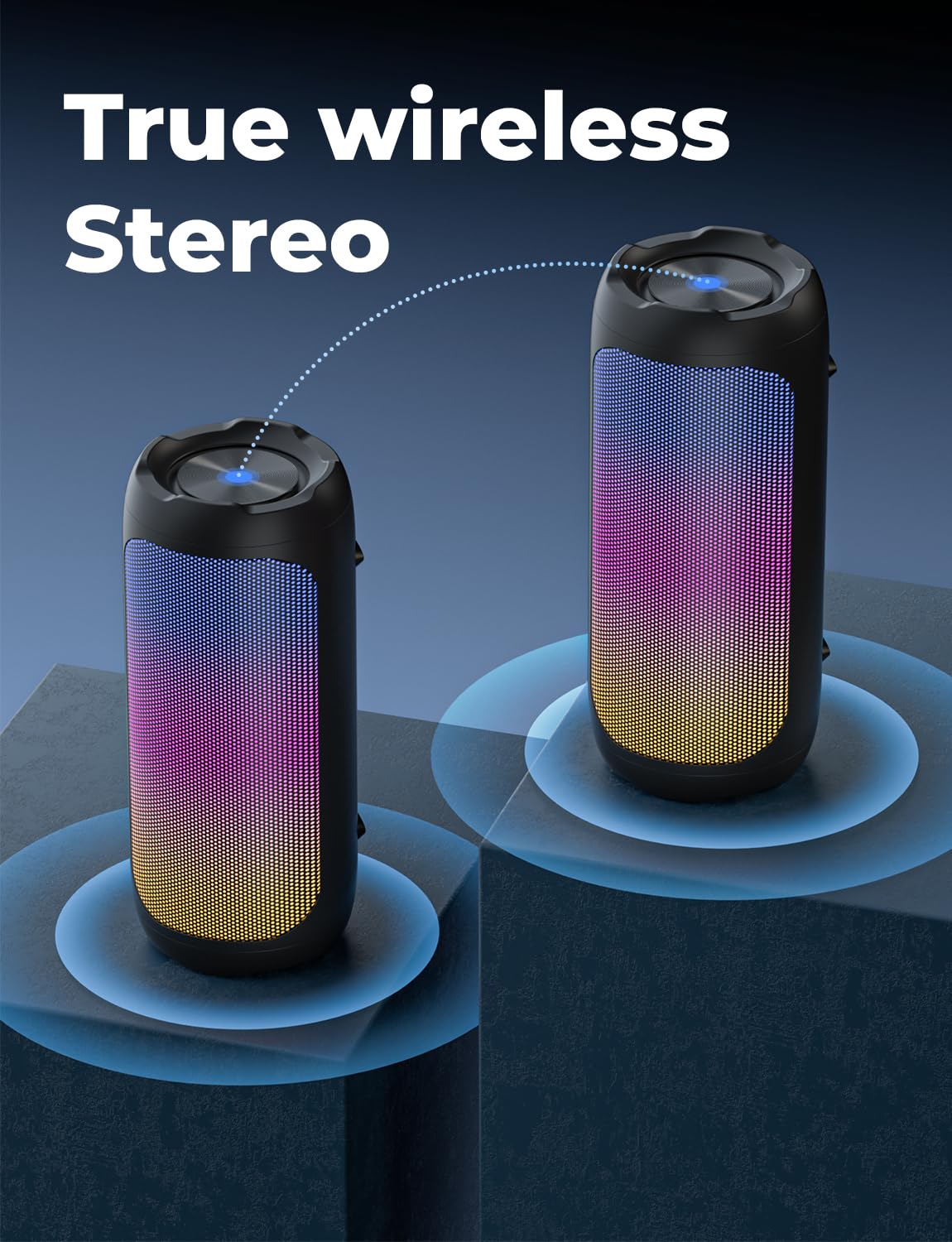 VOSFEEL Wireless Bluetooth Speaker with Gravity Sensor Lights, 30-Hour Playtime, Stereo Bass, IPX7 Waterproof, USB/Micro TF Card Support, Ideal for Mobile Phone, PC, and Outdoor Adventures - Perfect Gift for Men