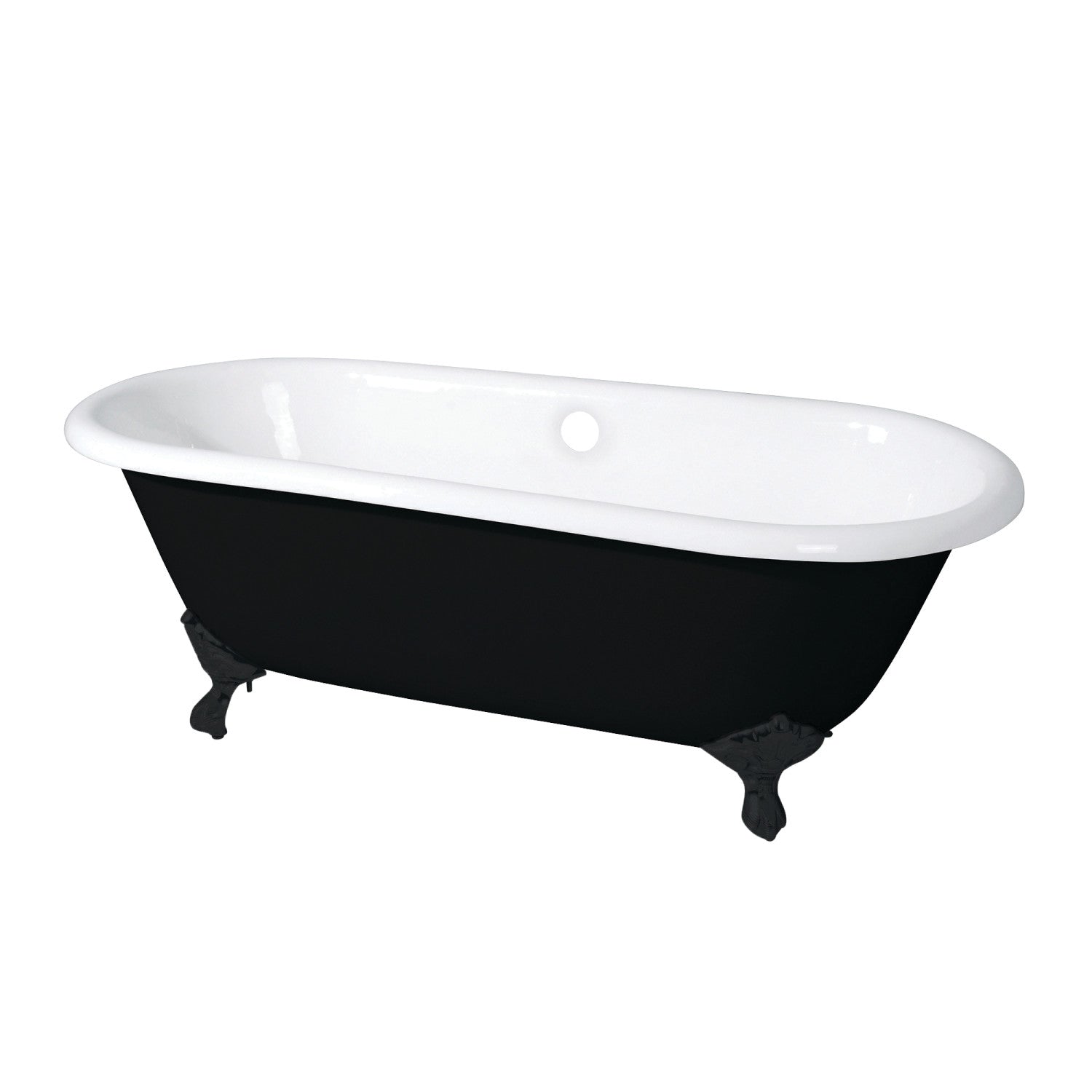 Aqua Eden 66 Inch Cast Iron Oval Double Ended Clawfoot Bathtub - No Faucet Drillings - Black/White/Matte Black - Vintage Style Freestanding Tub for Bathroom Remodel & Luxury Spa Experience