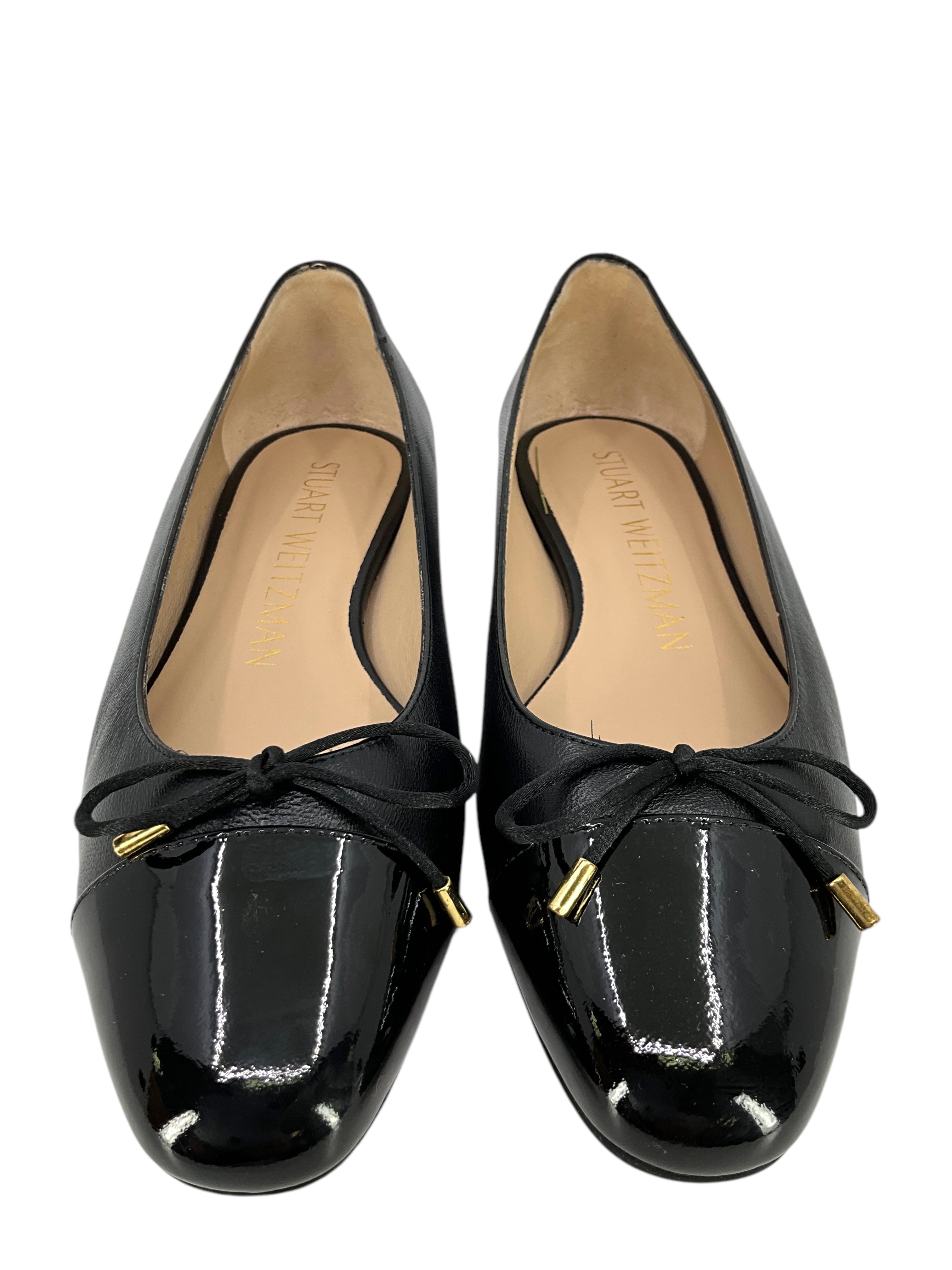 Stuart Weitzman Women's Sleek Mixed Leather Ballerina Flats - Comfortable & Stylish Ballet Shoes for Work, Travel & Everyday Wear (Available in Multiple Sizes)