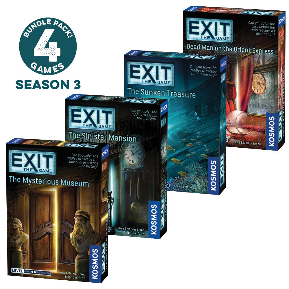 EXIT: The Game - Season 3 Four Pack | Escape Room Board Games Bundle: Dead Man on the Orient Express, The Sinister Mansion, The Sunken Treasure & The Mysterious Museum | Perfect for Family Game Nights & Party Entertainment