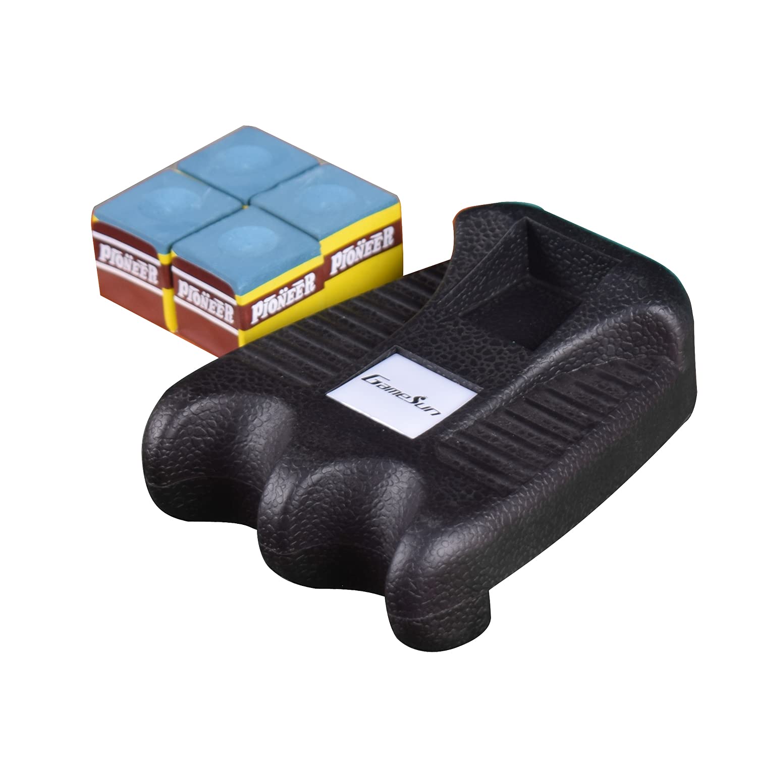 2 Holes Weighted Pool Cue Holder with 4 Chalk Pieces - Durable Billiard Stick Organizer for Home Game Rooms & Bars