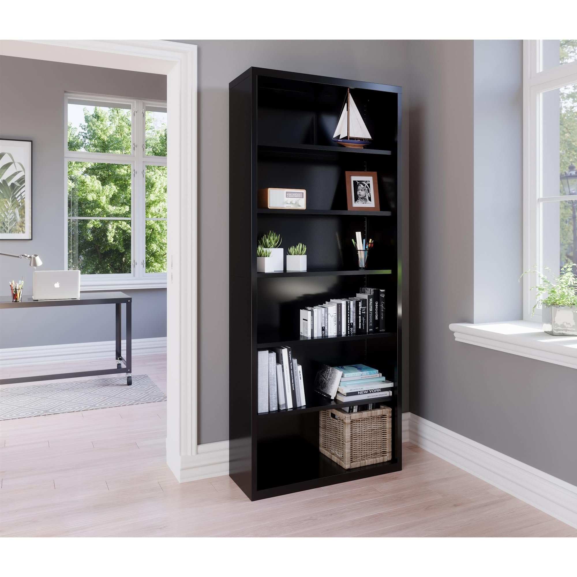 Lorell LLR41294 Fortress Series Steel Black Bookcase - 34.5