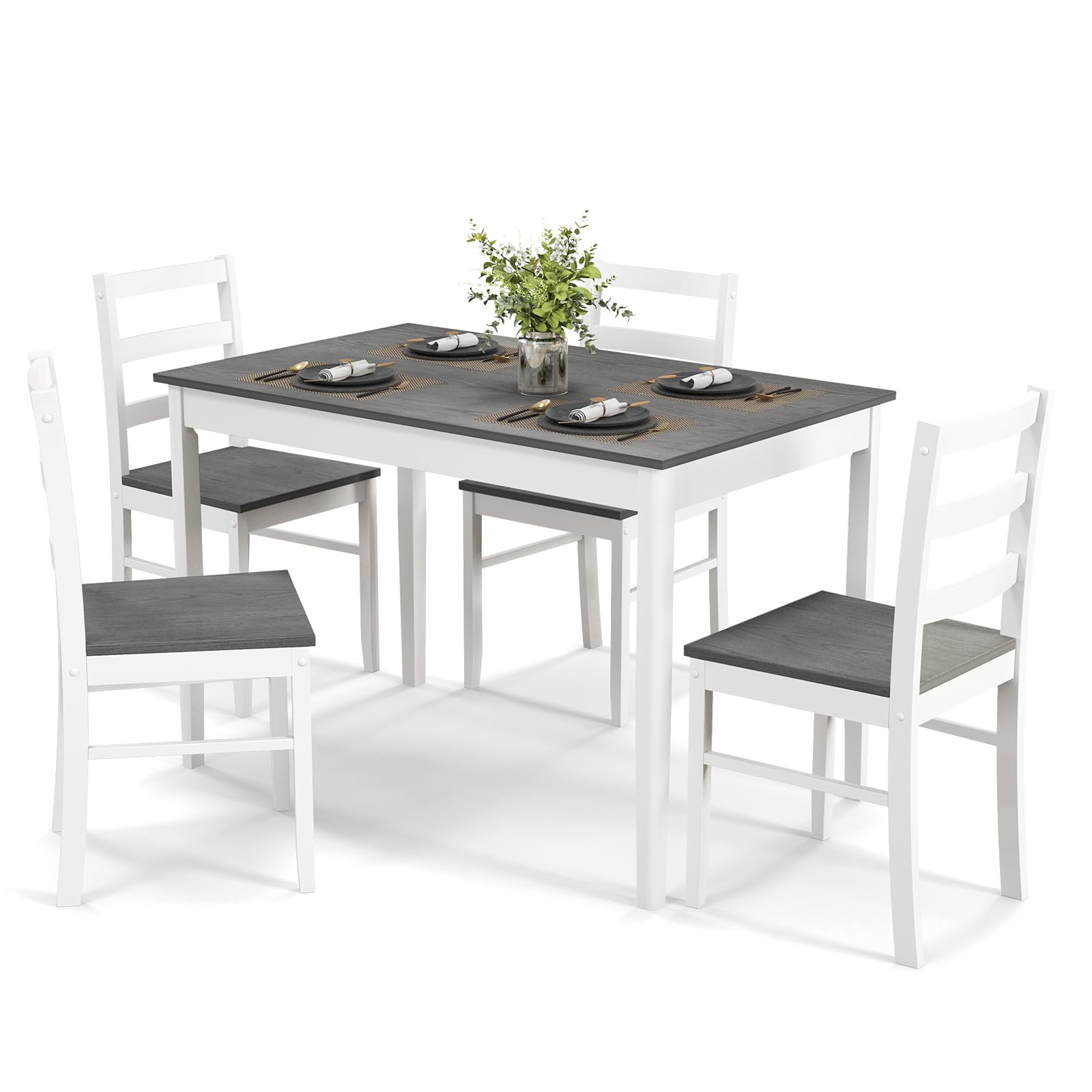 GOFLAME 5-Piece Farmhouse Dining Table Set for 4 - Space-Saving Kitchen Table & 4 Chairs with Durable Rubber Wood Legs, Grey Wooden Dinette Set for Small Spaces, Breakfast Nook, Apartment, or Cozy Dining Room | Perfect for Family Meals, Entertaining Guests & Daily Use