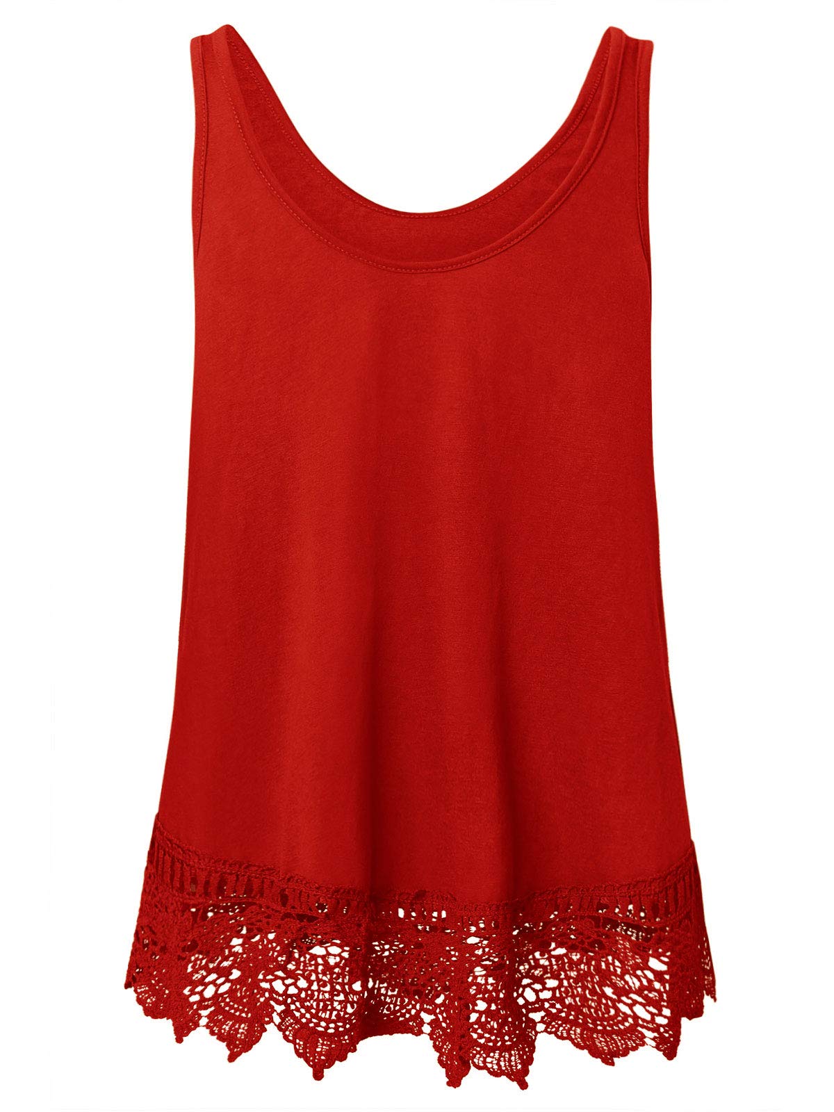 Plus Size Tank Tops for Women - Loose Fit Summer Lace Trim Sleeveless Tunic Blouse (Red, 1X) | Casual Wear, Beach Cover-Up & Dressy Outfit for 2025