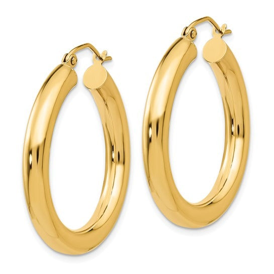 14K Yellow Gold 4x30mm Lightweight Hoop Earrings for Women - Dainty Everyday Jewelry, Perfect for Work, Date Night & Gifting