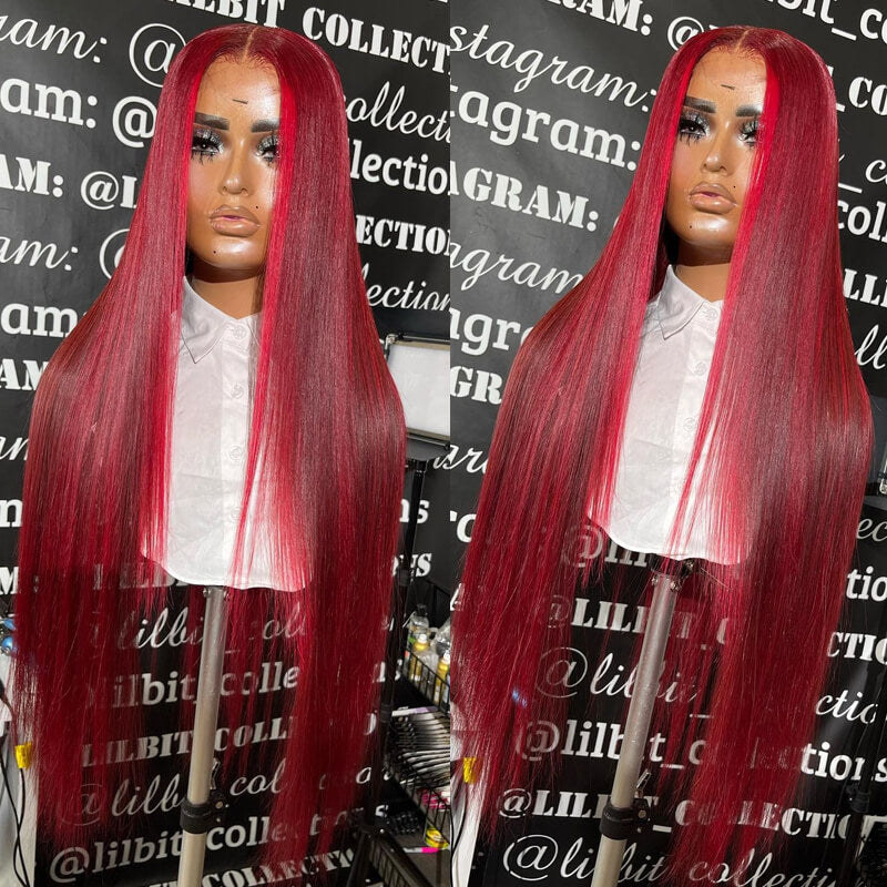 Eullair Burgundy Red Highlight Body Wave Human Hair Wig with Skunk Stripe & Transparent Lace Front - Perfect for Cosplay, Parties, and Daily Styling