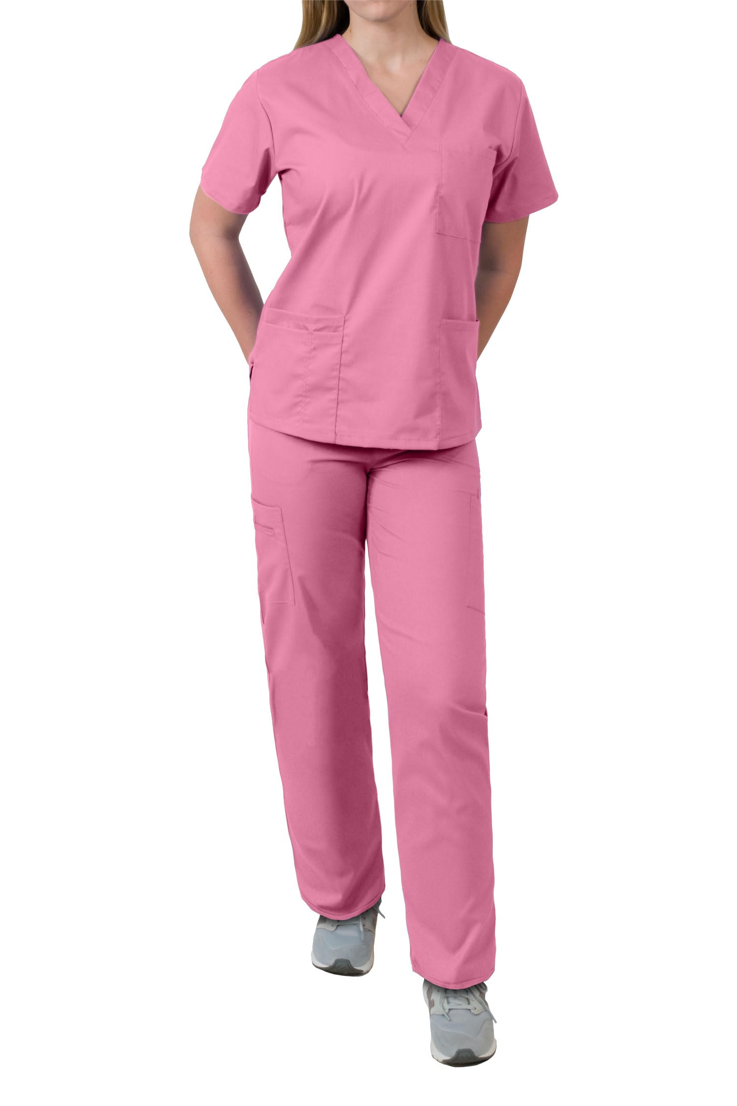 MedGear Women's Scrubs Set - 4 Pocket Medical Uniform Top & Multi-Pocket Pants for Nurses, Doctors & Healthcare Professionals | Comfortable Workwear for Hospitals & Clinics