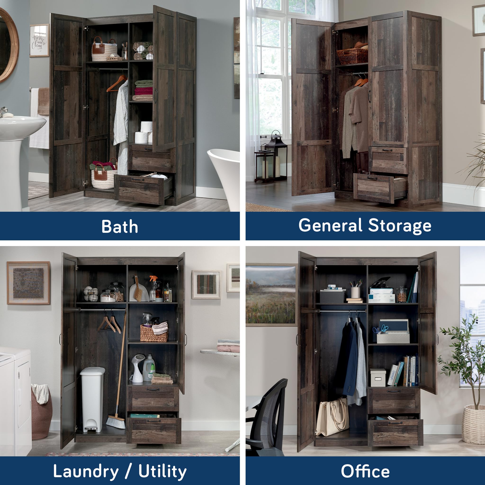 Sauder Reclaimed Pine Storage Wardrobe Cabinet - Pantry Organizer, Closet Storage Solution for Bedroom, Kitchen, and Home Organization