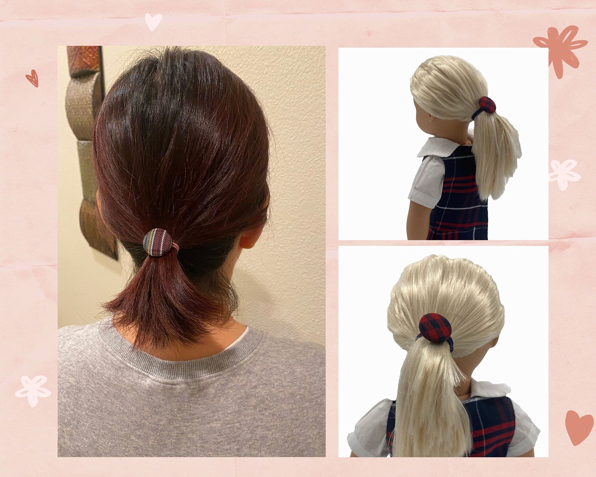 Plaid School Uniform Hair Ties Set of 2 - Girls & Women Hair Accessories for Pony Tails & Braids