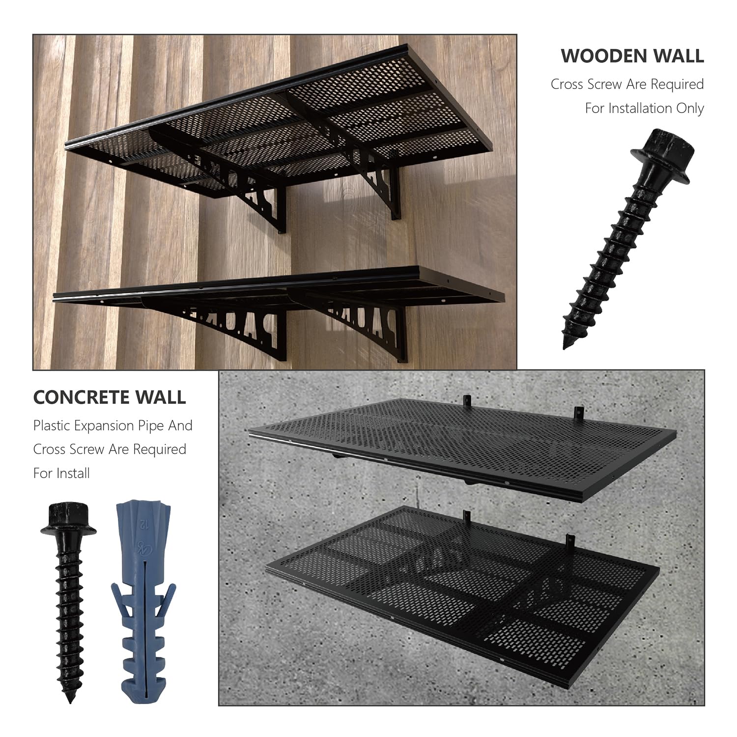Heavy Duty Garage Wall Shelves 2 Pack - 500 lbs Capacity Floating Shelves for Garage Storage, 2x3ft Black Metal Shelving - Perfect for Organizing Tools, Bikes & Garage Supplies