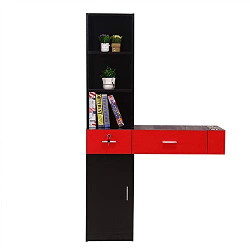 ZKS-KS Professional Wall Mount Hair Styling Station - Black Red Beauty Salon Furniture Set with Mirror & Storage | Perfect for Salon, Spa & Home Styling Stations