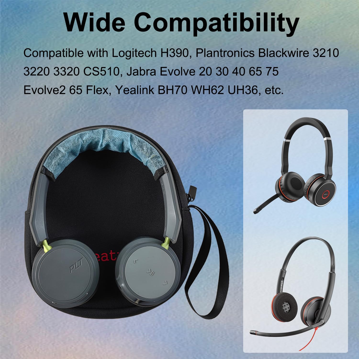 Premium Neoprene Headphone Storage Bag - Lightweight Travel Case for Wired & Wireless Headsets - Compatible with Jabra Evolve 20/30/40/65/75 & Plantronics Blackwire 3210/3220/3320/CS510 - Perfect for Office, Commuting & Travel Protection