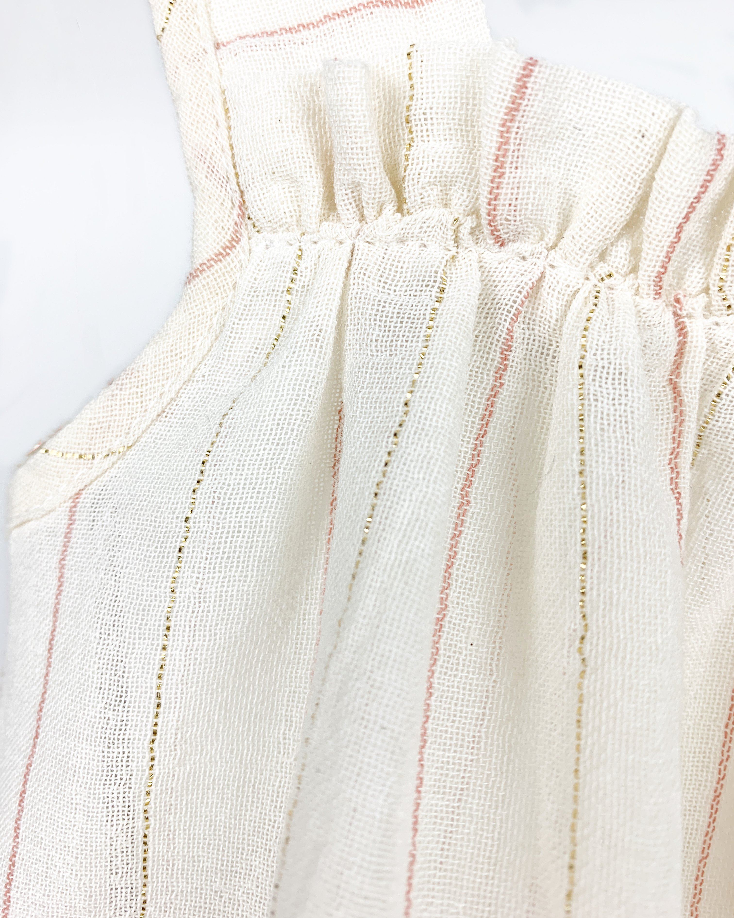 Ivory Sparkly Stripe Blouse & Bloomers Set - Elegant Lace Trim Baby Girl Outfit for Special Occasions, Photoshoots & Christening Ceremonies