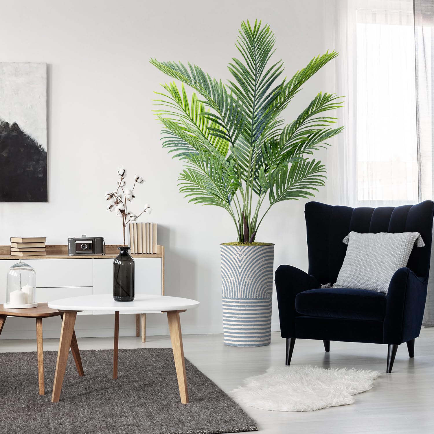 Modern Geometric Planter with Artificial Areca Palm Tree - 66