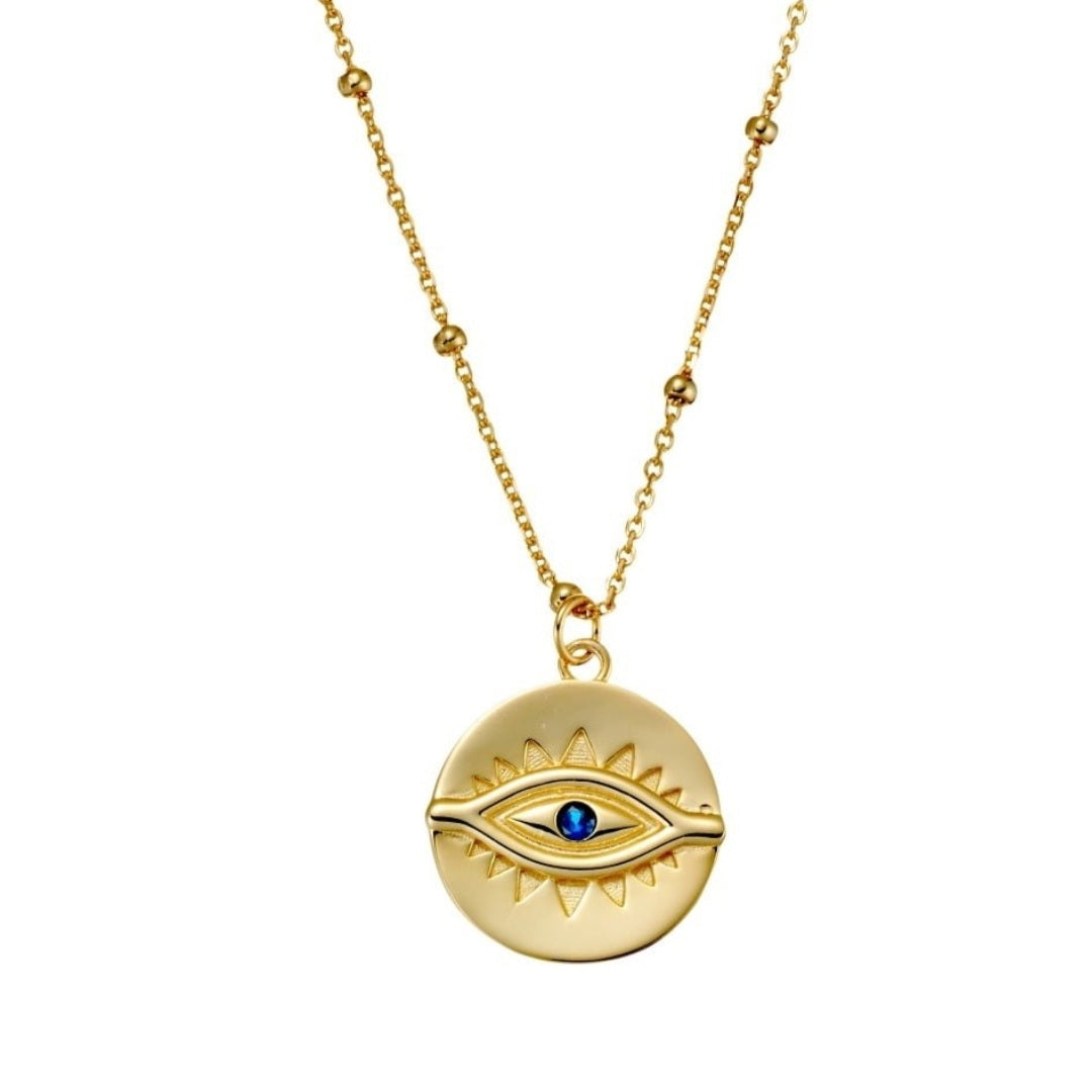 Evil Eye Necklace for Women - Gold Plated Protection Pendant with Large Blue Eye Charm - Perfect for Spiritual Healing, Good Luck & Fashion Jewelry Gifts