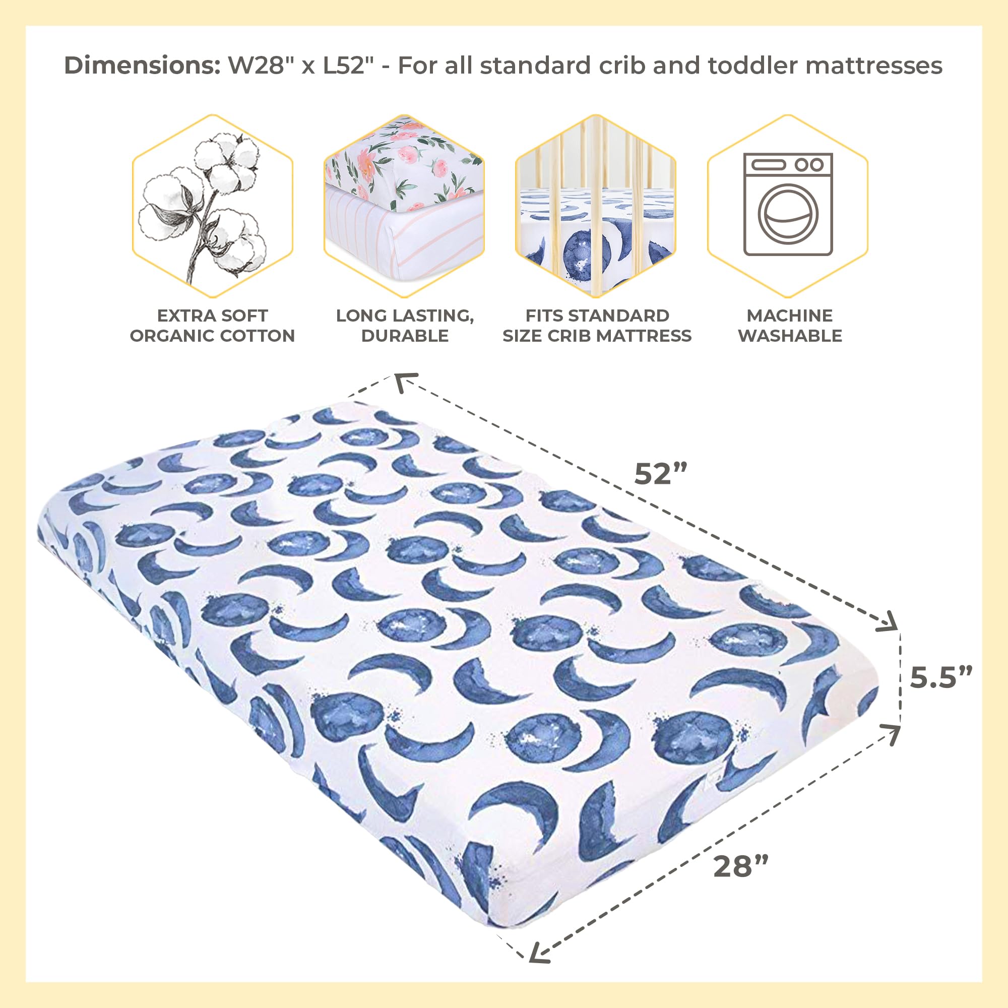 Burt's Bees Baby Organic Cotton Fitted Crib Sheet - 100% Soft Breathable Crib Bedding for Standard Crib & Toddler Mattress - Unisex Nursery Essentials for Boys & Girls - Perfect for Safe Sleep & Nursery Decor