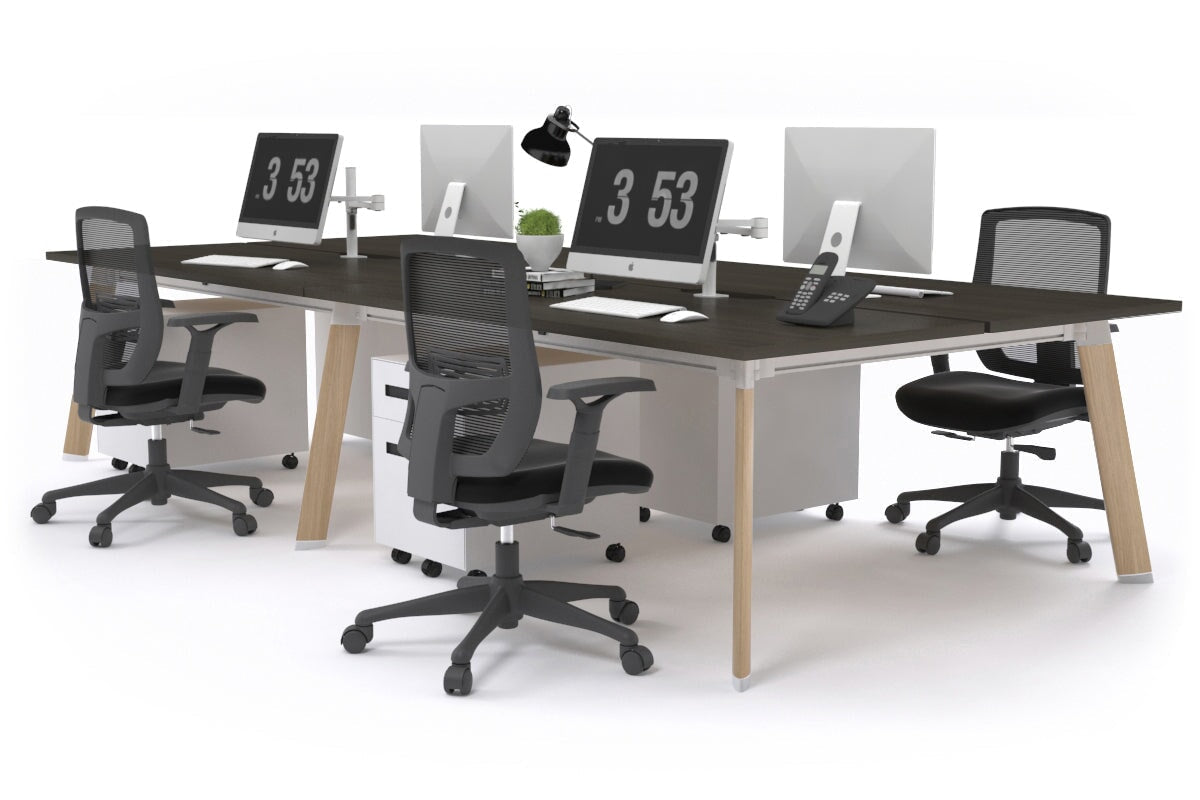 4-Person Workstation with Wood Imprint Frame - 1600L x 800W Office Desk with Cable Management Scallop for Team Collaboration & Productivity | Perfect for Open Offices, Coworking Spaces & Home Offices