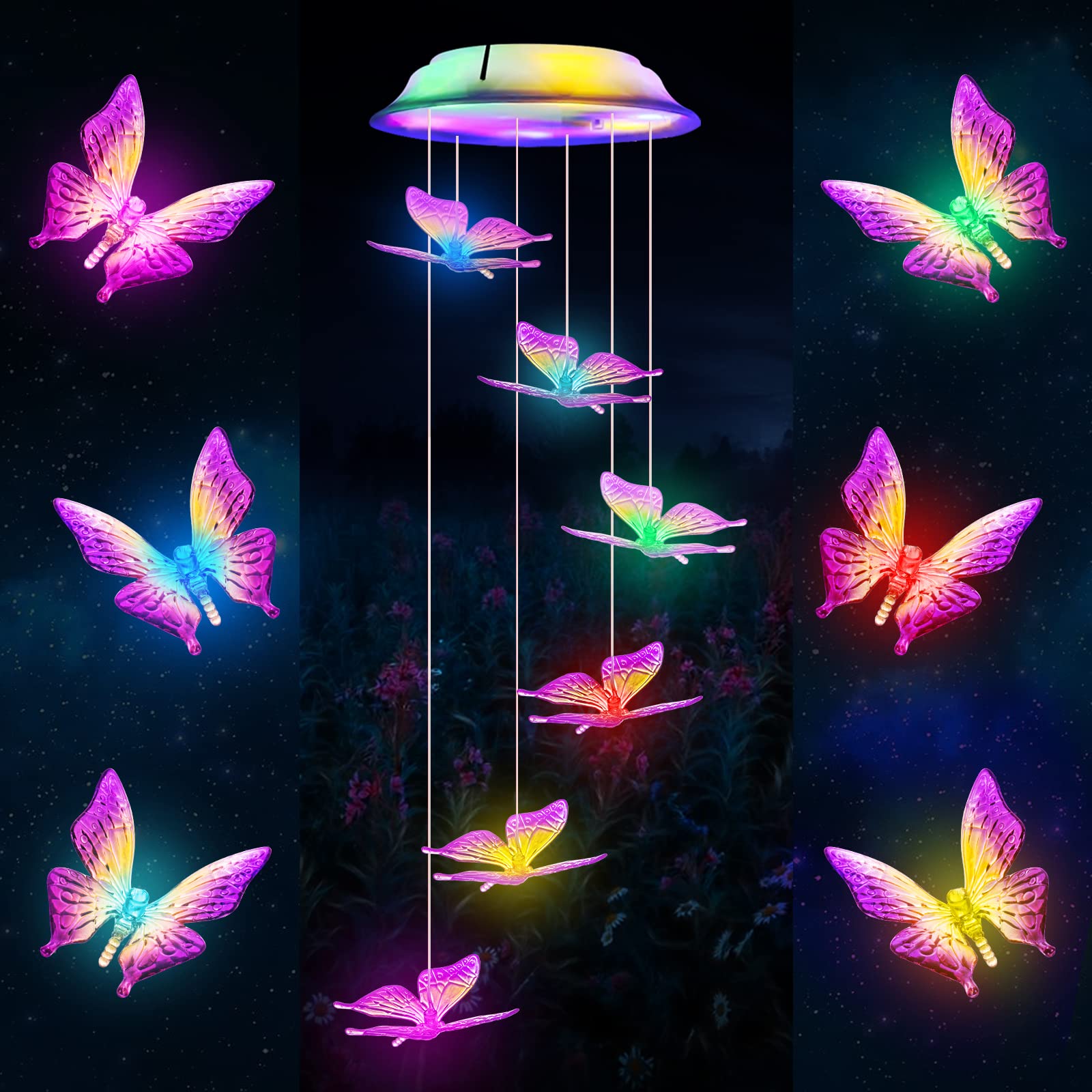 Solar Powered Butterfly Wind Chimes - Color Changing LED Outdoor Decor with Waterproof Design for Garden, Patio & Yard | Perfect Christmas Gift & Home Decoration for Relaxing Evenings