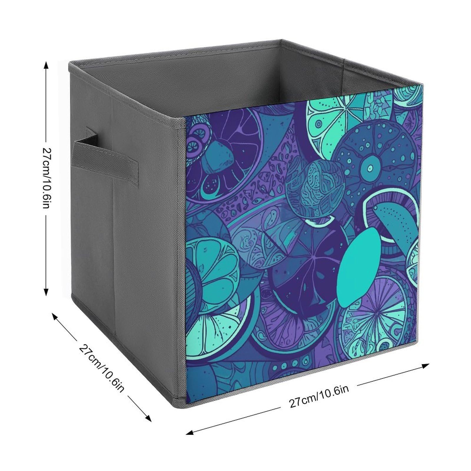 Blue Teal Lemon Printed Storage Baskets - 2 Pack Fabric Storage Bins & Containers for Home Organization | Closet, Nursery, Laundry Room & Bathroom Storage Solutions