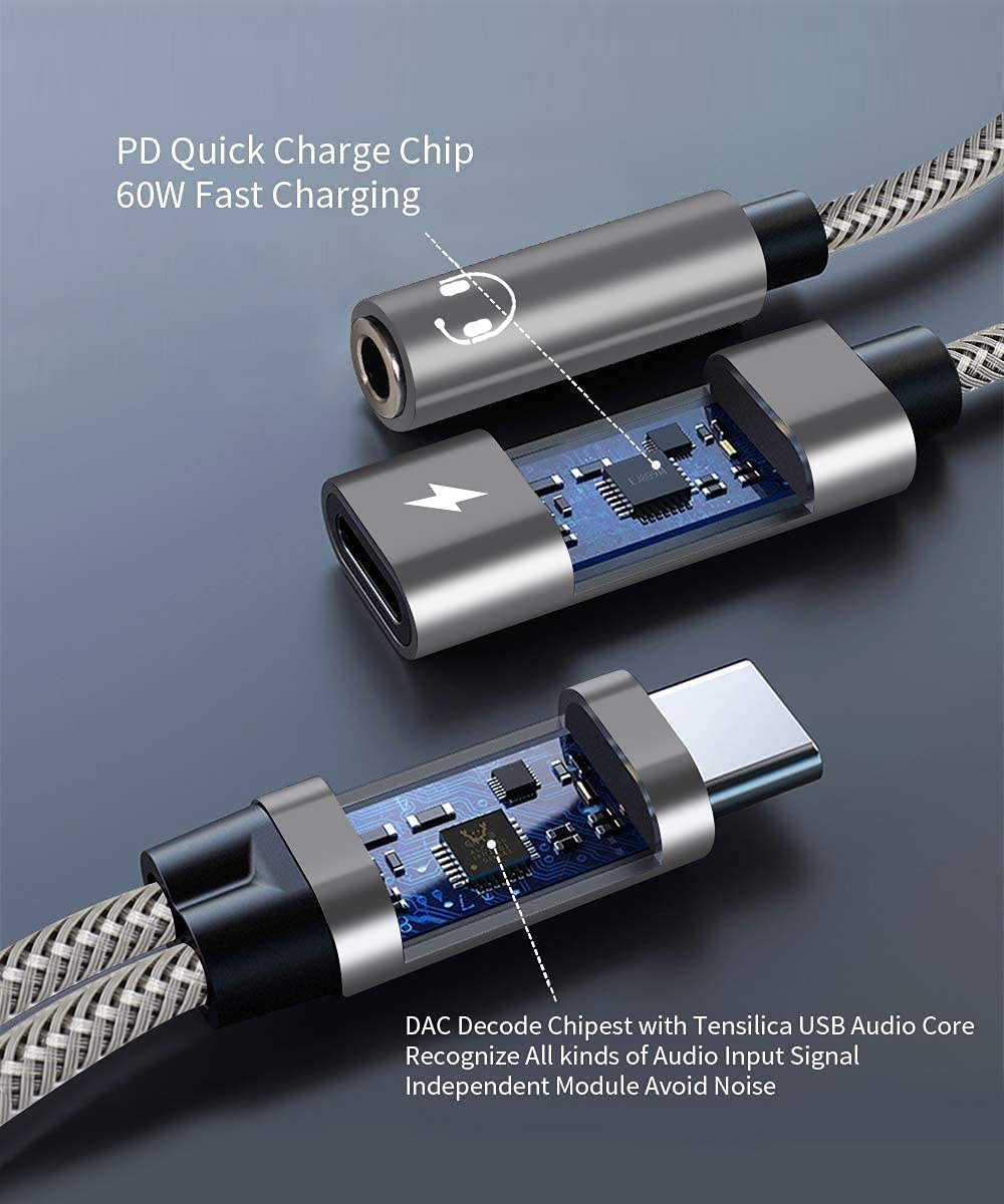 Samsung Galaxy S25 Headphone Adapter - 2-in-1 USB C to 3.5mm Audio Jack with Hi-Res DAC & 60W PD Fast Charging - Compatible with Google Pixel 8/7, Galaxy S25/S24/S23/S22, Note 20/10 - Perfect for Music, Gaming & Charging on the Go