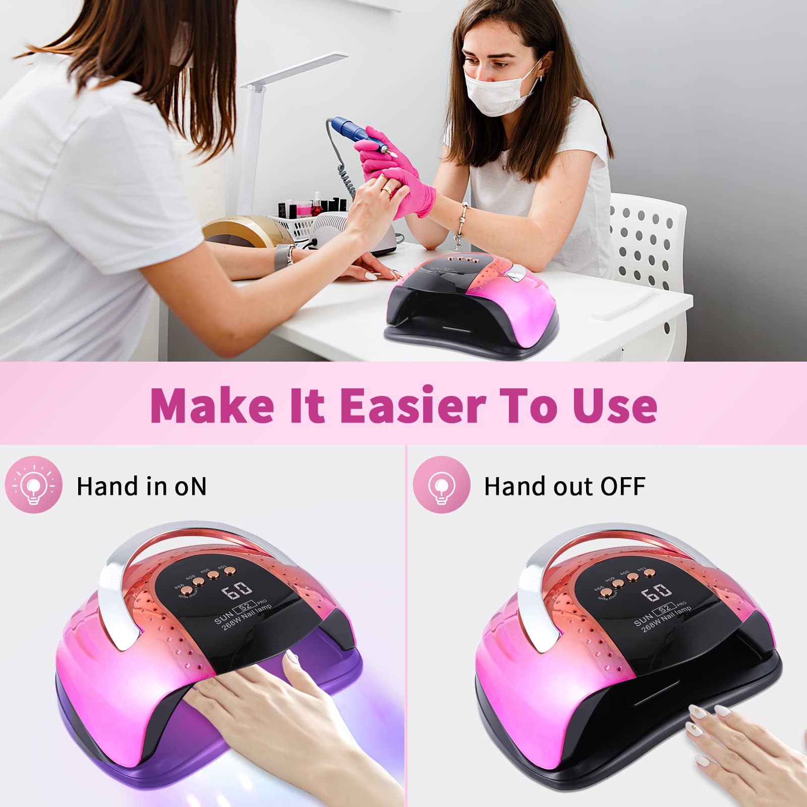 Professional 268W UV LED Nail Lamp with Auto Sensor - 4 Timer Settings for Gel Polish Curing, Manicure & Pedicure | Perfect for Home Salon, Nail Art Studio & DIY Nail Care