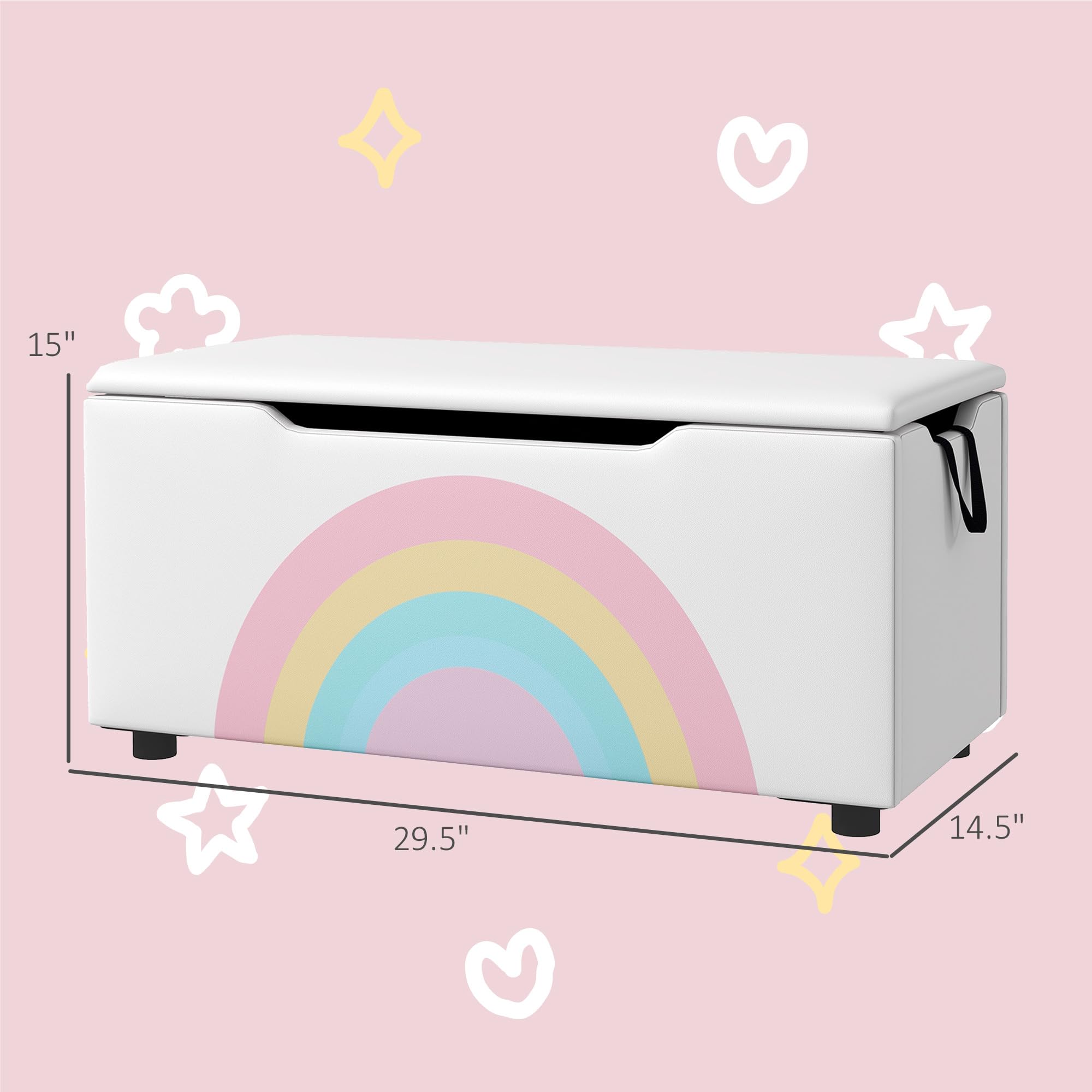 Qaba Kids Toy Storage Box - Lightweight Toy Organizer with Lid & Handles for Nursery, Playroom, Bedroom - 29.5 x 14.5 x 15 Inches White Toy Chest for Boys & Girls Ages 3-8 - Perfect for Organizing Legos, Stuffed Animals & Kids Toys