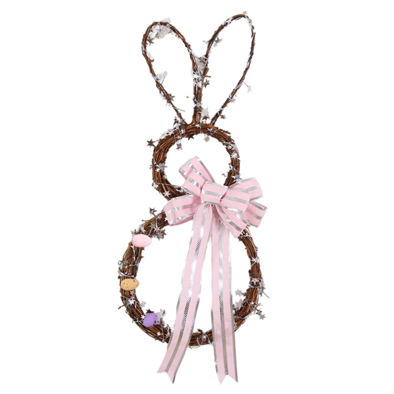 FAKEME Handmade Bunny Garland Spring Wreath - 50cm Rattan Rabbit Circle Pendant for Easter Door & Wall Decor - Perfect for Spring Home Decor, Easter Party, Front Porch & Window Display