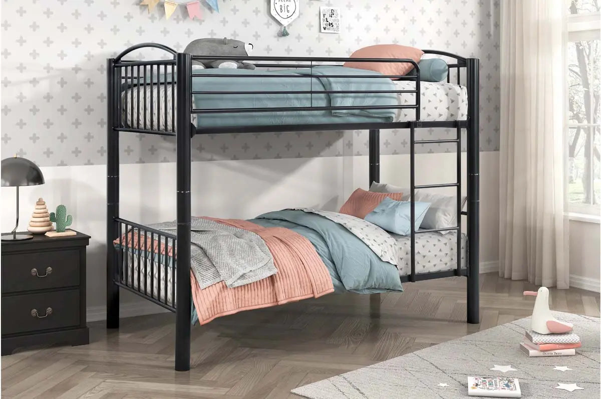 Beckett Twin Over Twin Bunk Bed B2021 - Space-Saving Kids Bunk Bed for Small Rooms, Sleepovers & Shared Bedrooms - Sturdy Wooden Frame with Safety Rails & Ladder