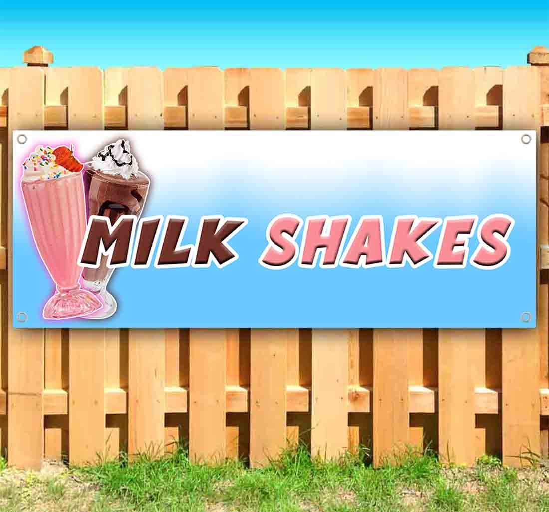13 oz Heavy-Duty Vinyl Milk Shakes Banner - Single-Sided with Metal Grommets for Retail Stores, Sweet Shops & Dessert Counters - Perfect for Ice Cream Parlors, Candy Stores & Bakery Displays