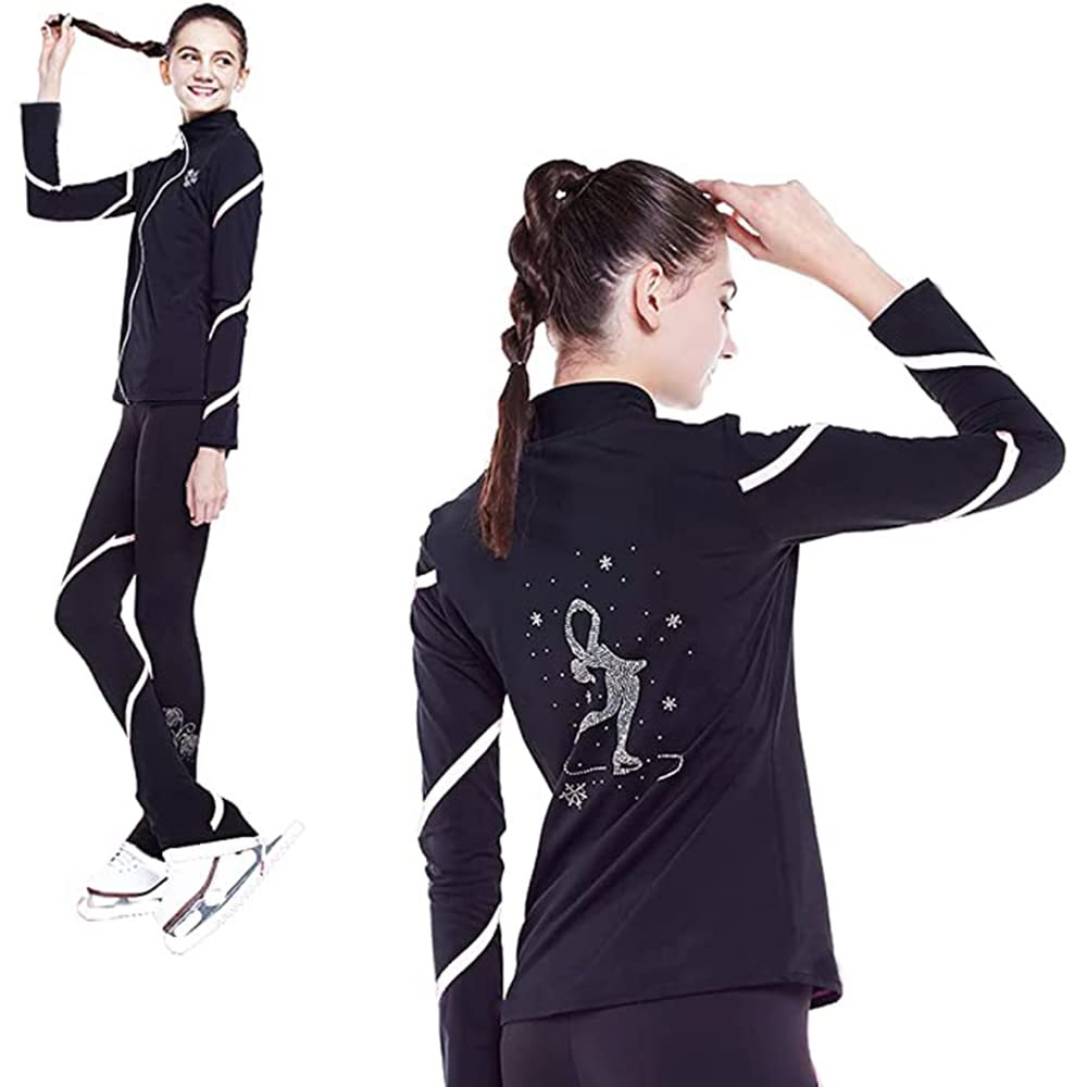 LIUHUO Women's Figure Skating Spiral Fleece Jacket & Pants Set - Warm Winter Training Outfit for Girls & Women (Yellow) - Perfect for Ice Skating Practice, Cold Weather Workouts, and Outdoor Winter Sports