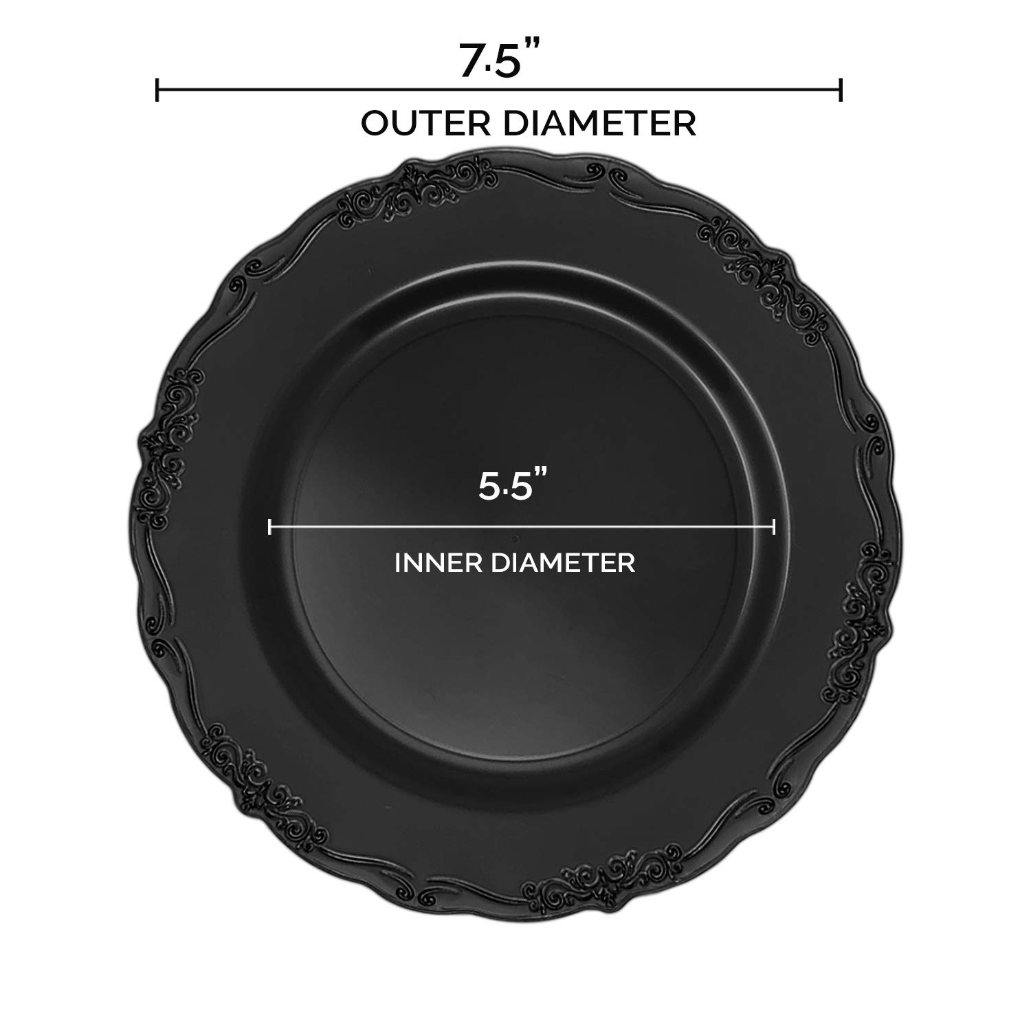 Elegant Black Disposable Plastic Plates for Parties - 120 Pack (7.5