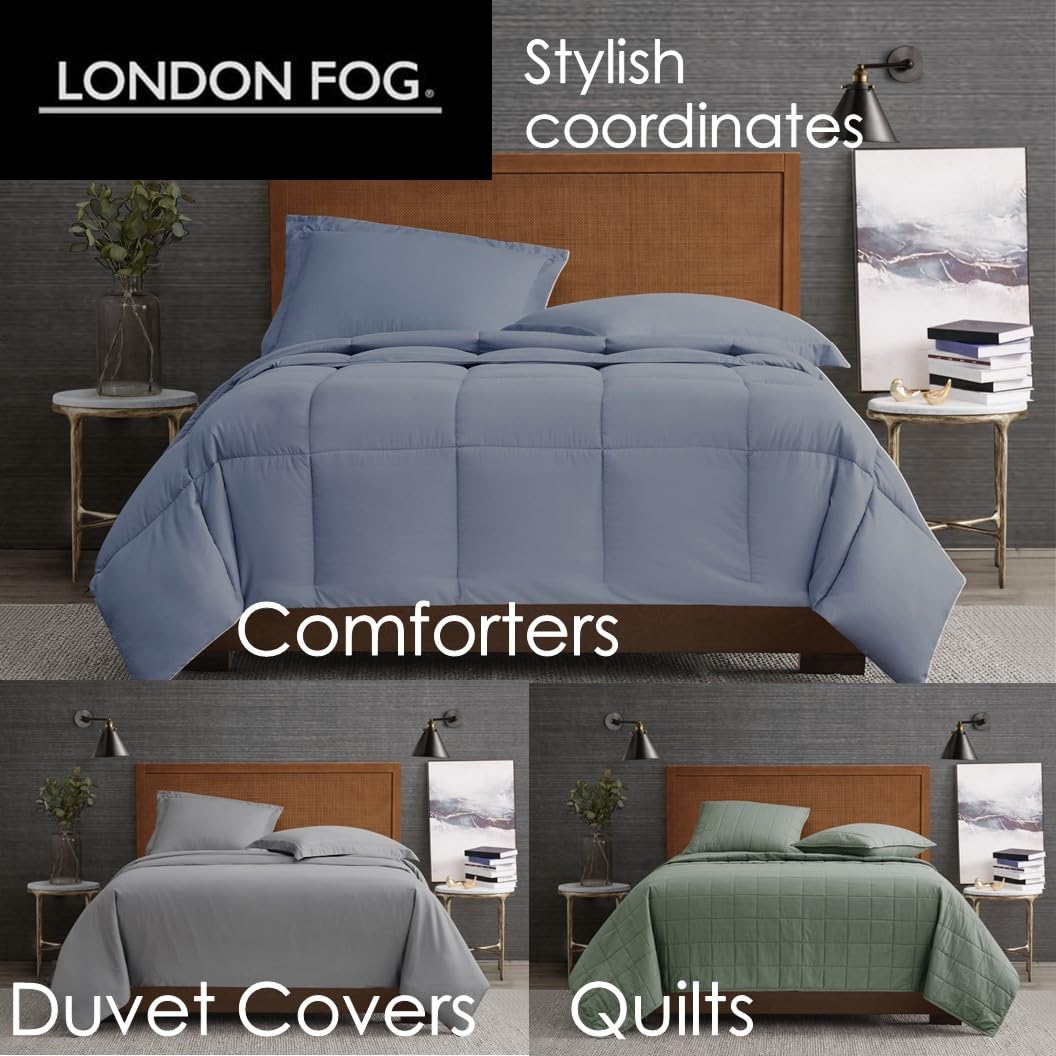 London Fog Green Microfiber 3-Piece King Quilt Set - Garment Washed Solid Design, Oeko-TEX Certified for Adults & Teens | Cozy Bedroom Upgrade for Winter Nights
