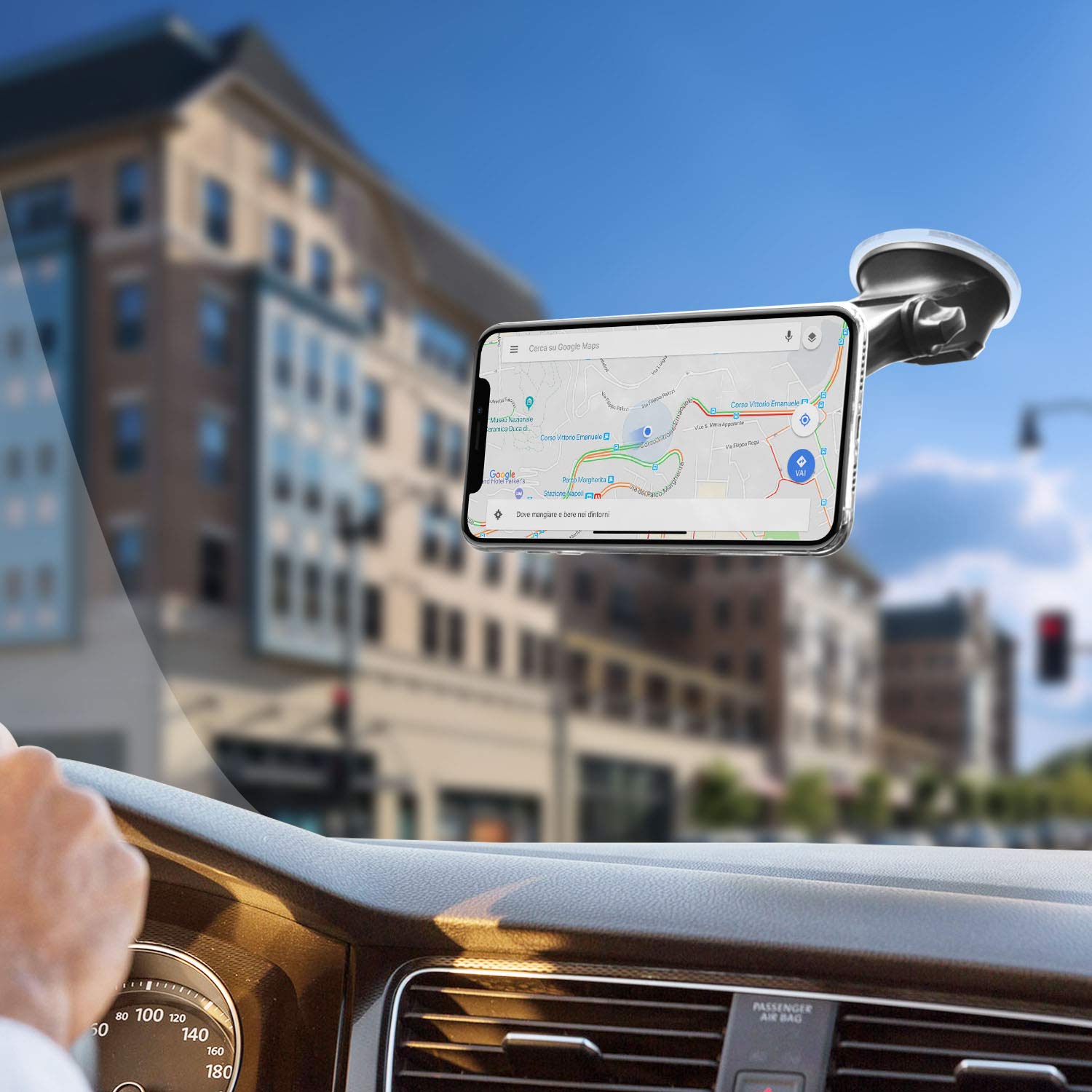 1Zero Magnetic Phone Car Mount with Quick Extension Telescopic Arm - Hands-Free Windshield & Dashboard Cell Phone Holder for iPhone & Android - 6 Strong Magnets & Sticky Suction Cup - Perfect for GPS Navigation, Road Trips & Commuting