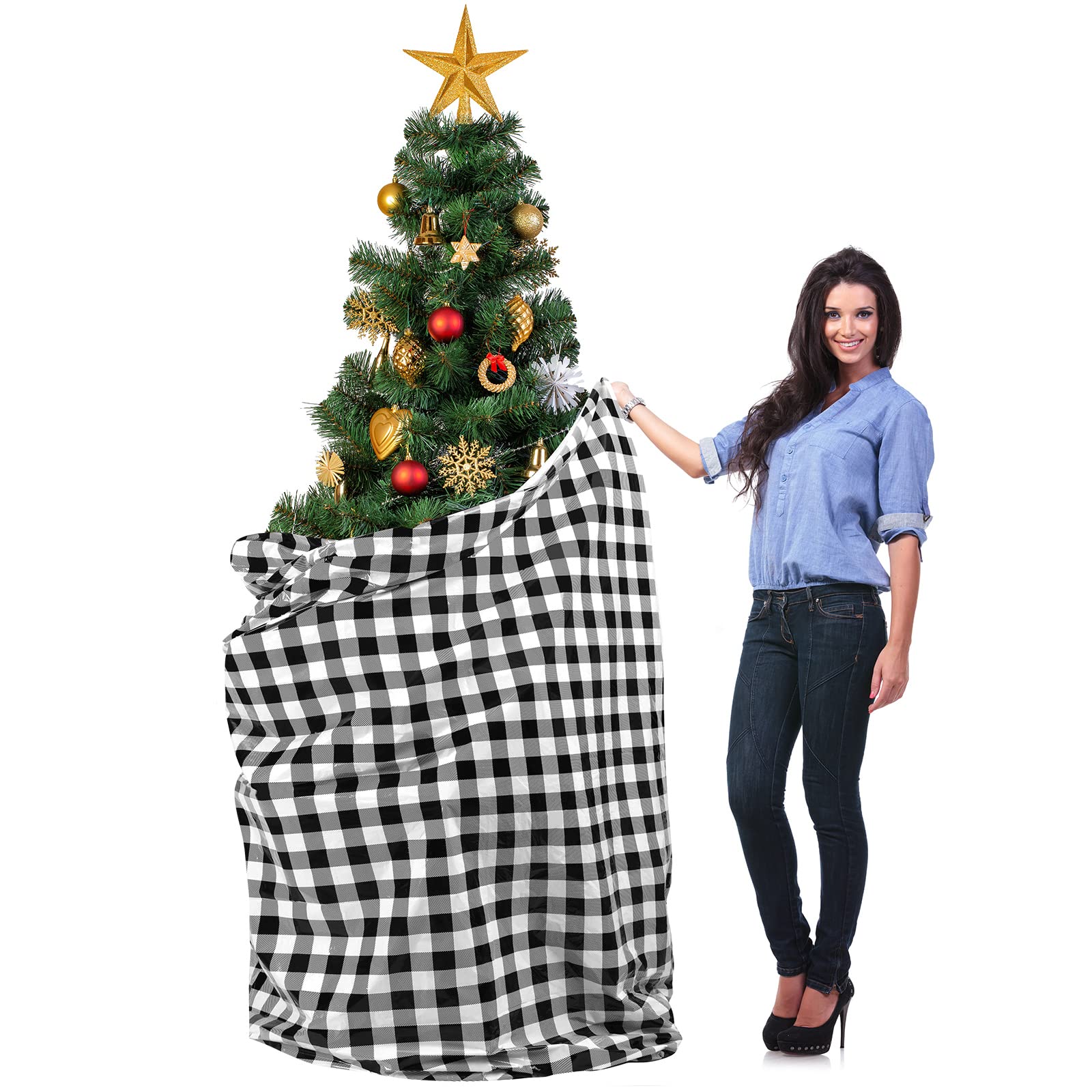 Teling Christmas Tree Storage Bag - Large Xmas Tree Removal & Disposal Bag for 7.5 ft Artificial Trees (Black & White) | Holiday Decoration Storage Solution for Attics, Garages & Basements