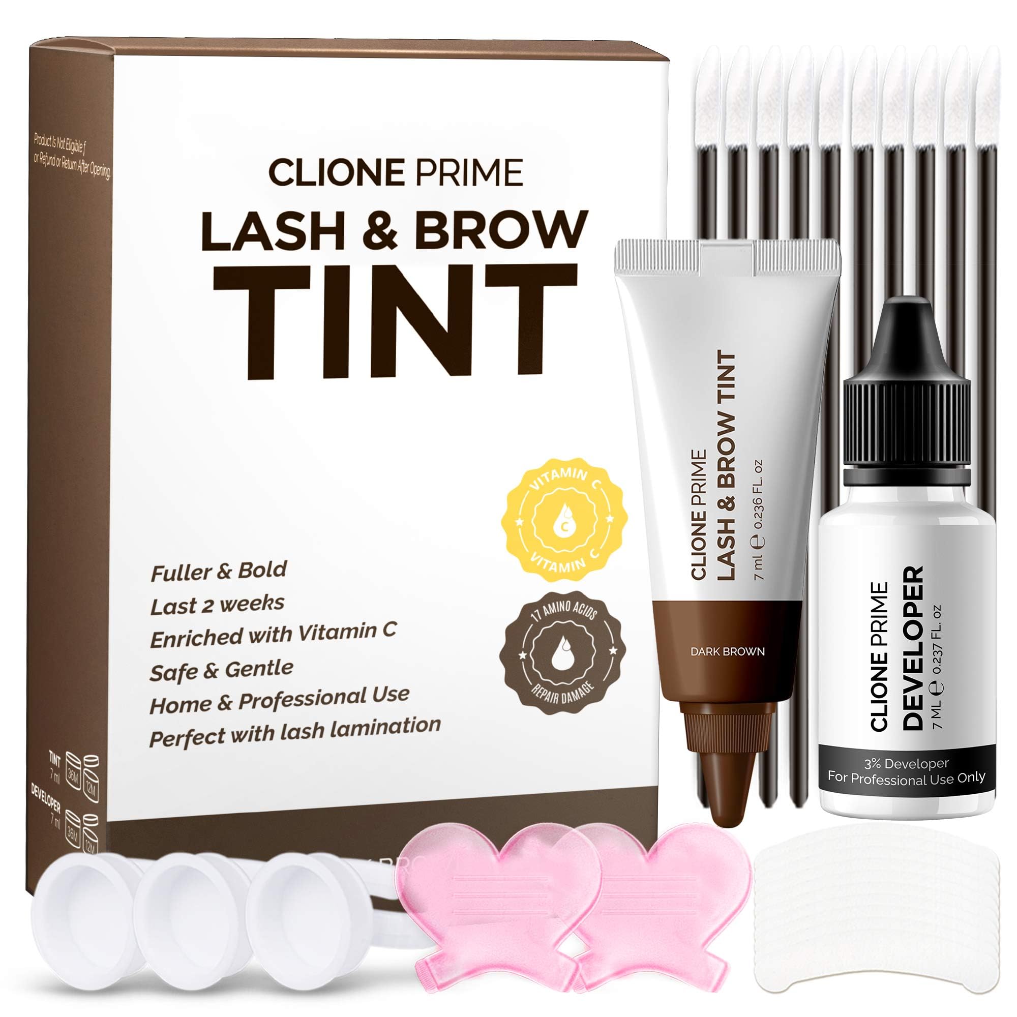 Korean Lash & Brow Tint Kit - Natural Brown Eyelash & Eyebrow Dye for Women | At-Home Salon Quality, Long-Lasting Results for Perfect Eyebrow Shaping & Lash Enhancement