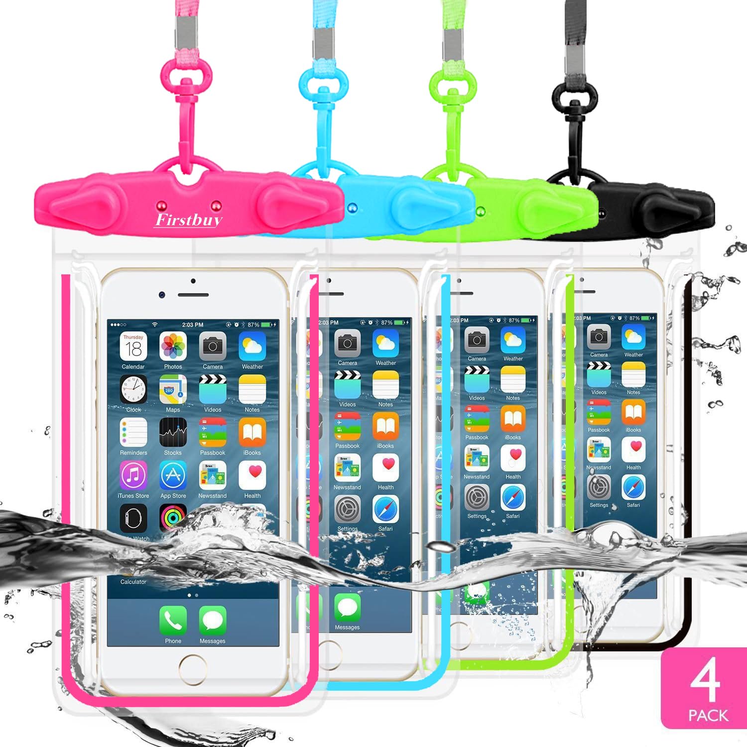 4 Pack Universal Waterproof Phone Case Dry Bag - IPX8 Waterproof Pouch with Neck Strap & Luminous Design for iPhone 16/15/14/13/12 Pro/Plus/XS Max/SE, Galaxy S24/S23/Note, Google Pixel, LG & HTC - Perfect for Swimming, Beach, Kayaking & Outdoor Water Activities
