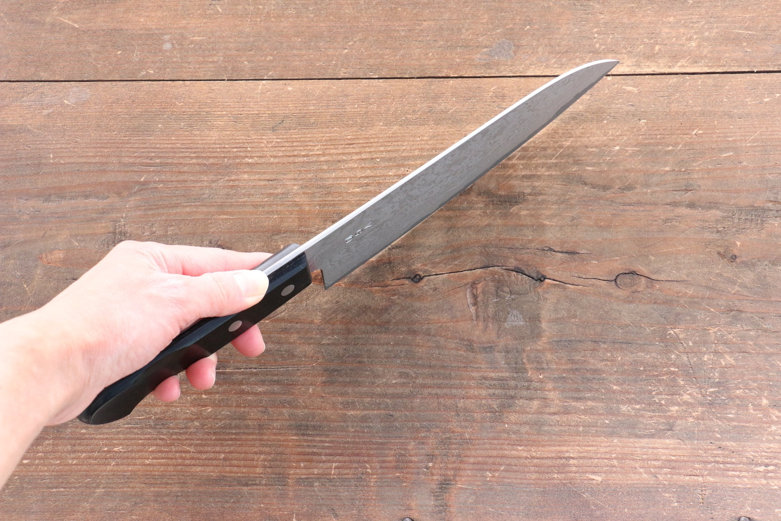 Nao Yamamoto VG10 Black Damascus Santoku Knife 180mm - Japanese Chef Knife with Black Pakkawood Handle - Perfect for Slicing, Dicing, and Chopping Vegetables, Meat, and Fish